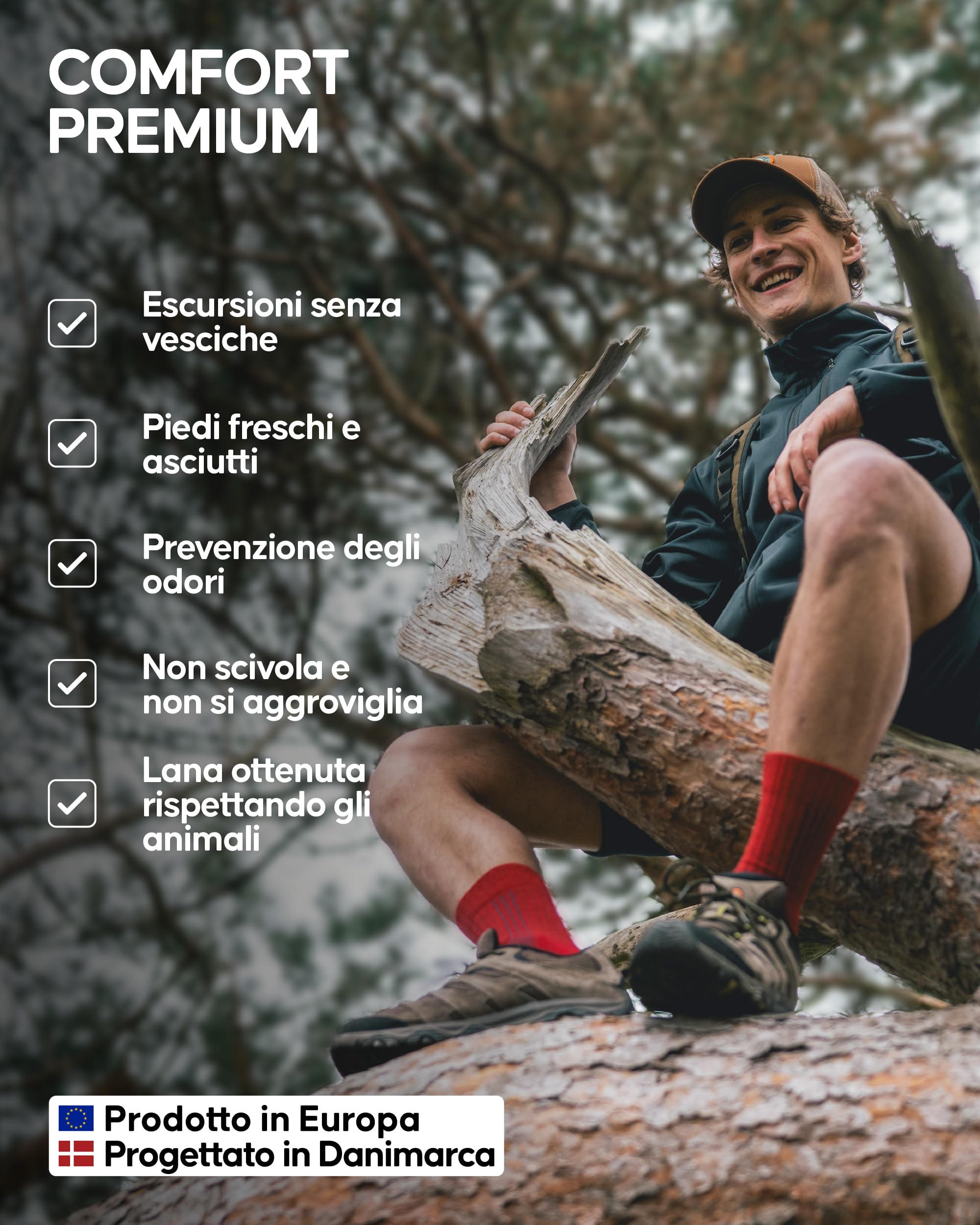 DANISH ENDURANCE Calze da Trekking Professionali in Lana Merino, Termiche, Anti-Vescica, Traspiranti, Uomo e Donna, 2 Paia