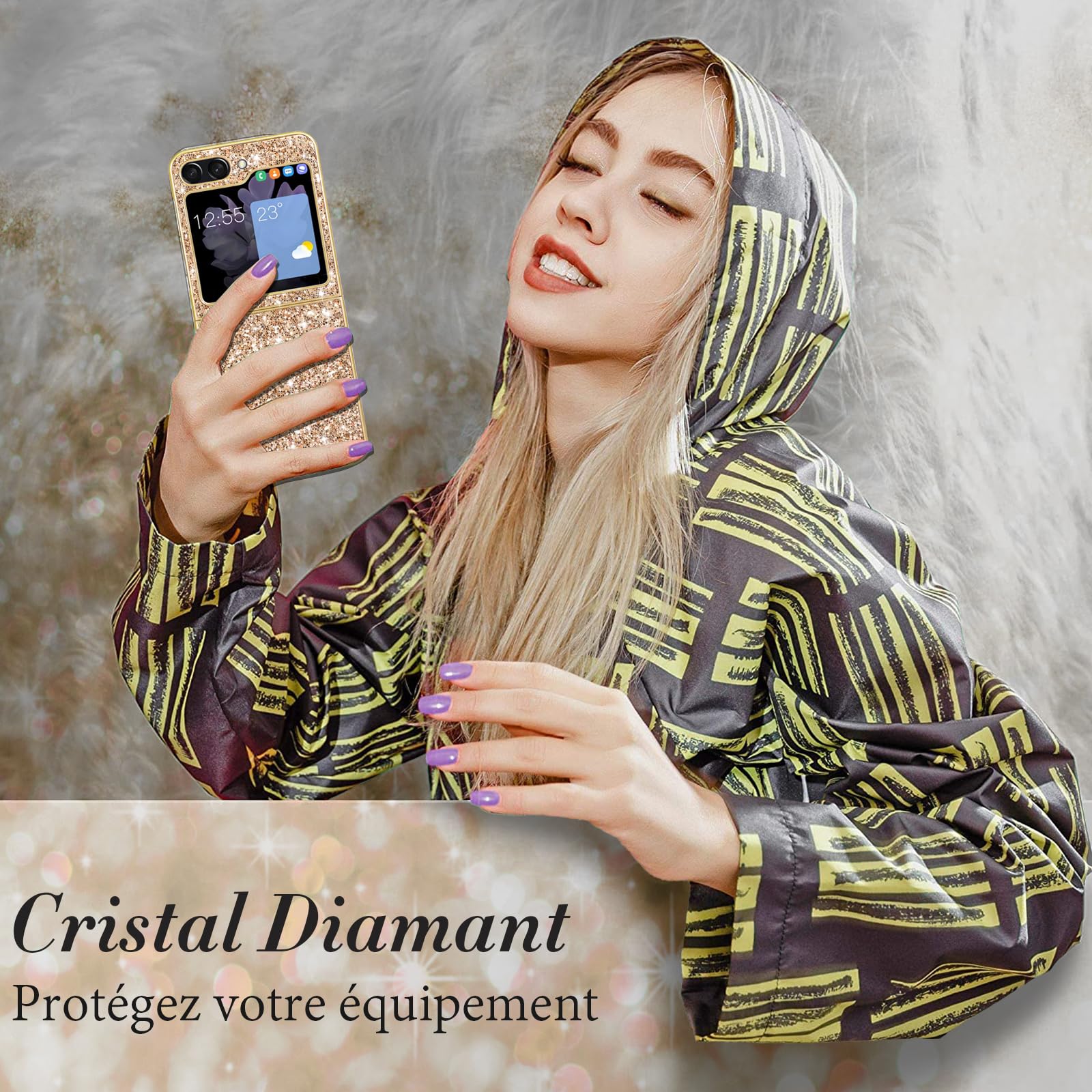 Z Flip 5 - Funda delgada con purpurina para Galaxy Z Flip 5, funda delgada de TPU con diamantes brillantes, carcasa de protección a prueba de golpes para Samsung Galaxy Z Flip 5, funda suave 5G/6.7