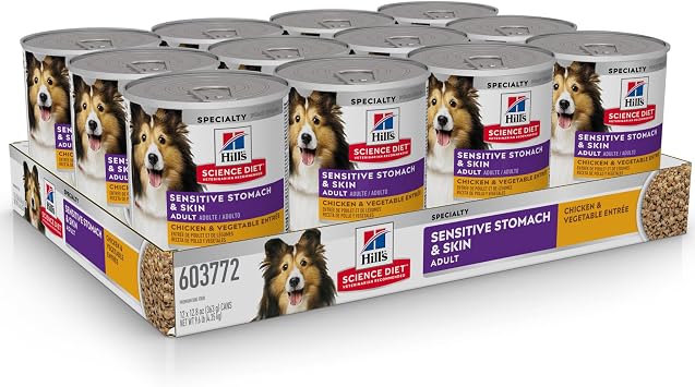 Hill's Science Diet Adult Sensitive Stomach & Skin Wet Dog Food, Chicken & Vegetable, 12.8 oz. Cans, 12-Pack