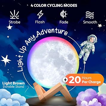 Mind-Glowing Moon Landing Adventure Set: 3D Moon Lamp for Kids (4.7 inch) & Astronaut Galaxy Projector