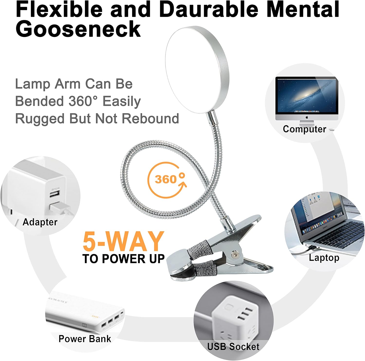 LiFMIRA Clip-on Lamp Reading Light - 5 Color Modes, 10 Brightness Levels, 8W, 66 LED, Eye-Caring Metal Clamp Light with Gooseneck for Bed, Headboard, Desk, Video Conferencing, Makeup