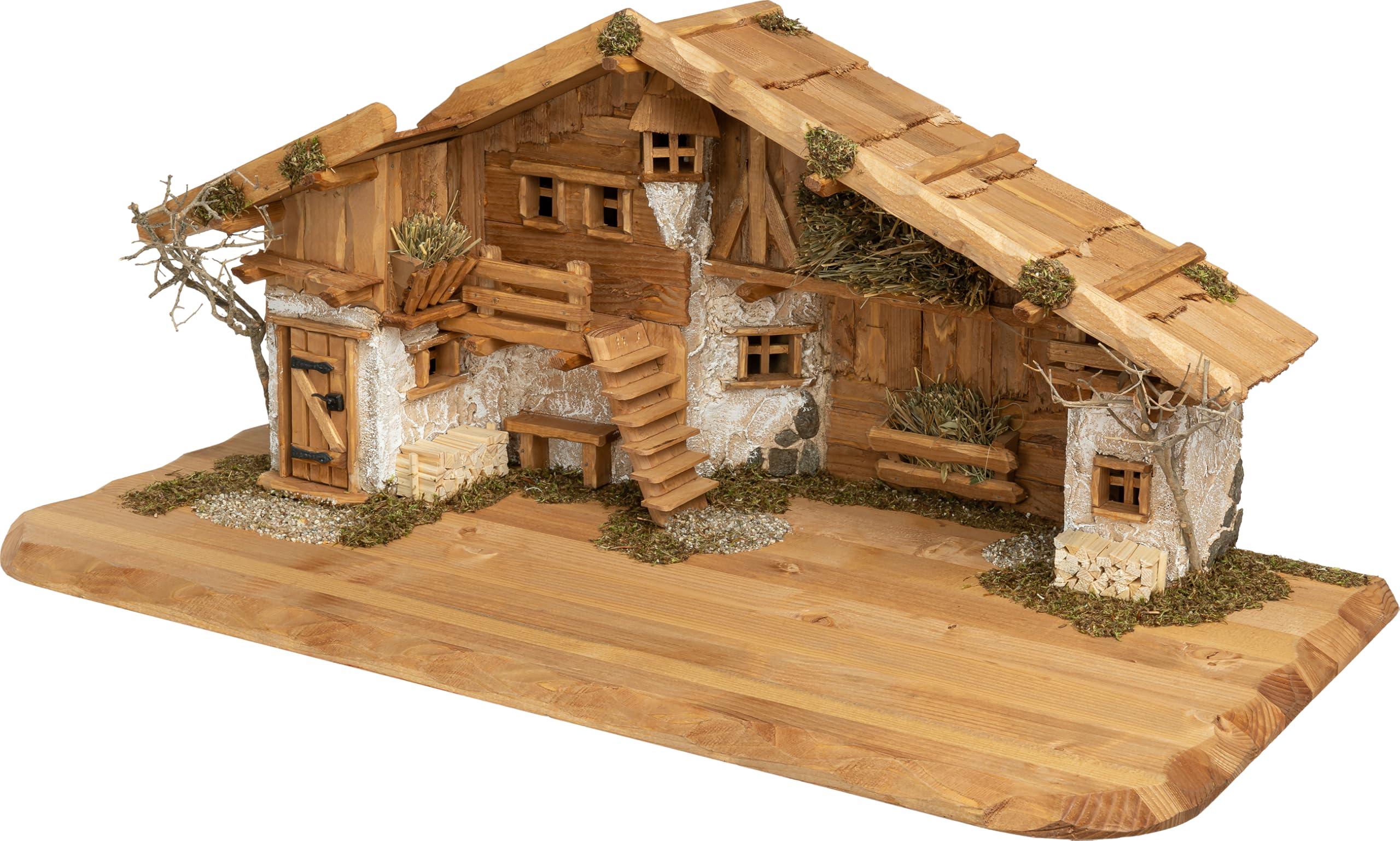 SIKORA Krippenstall 'Meran' Premium Weihnachtskrippe aus Holz traditionelle Krippe für Figuren - 2 Größen, Farbe/Modell:11cm Figuren - 80x39x34 cm