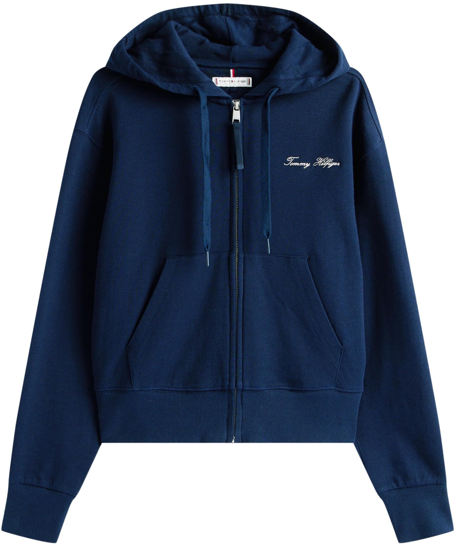 Tommy Hilfiger Script Reg Pique Zip-up Hoodie Ww0ww45742 Sudadera con Capucha y Cremallera Mujer (Pack de 1)