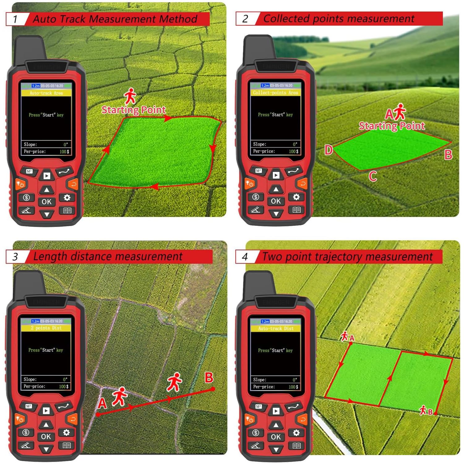 Medidor digital de mano para sondeo de tierra, pantalla GPS de longitud de área con transmisión de voz, ideal para aplicaciones de topografía en bosques, tierras agrícolas, montañas y al aire libre
