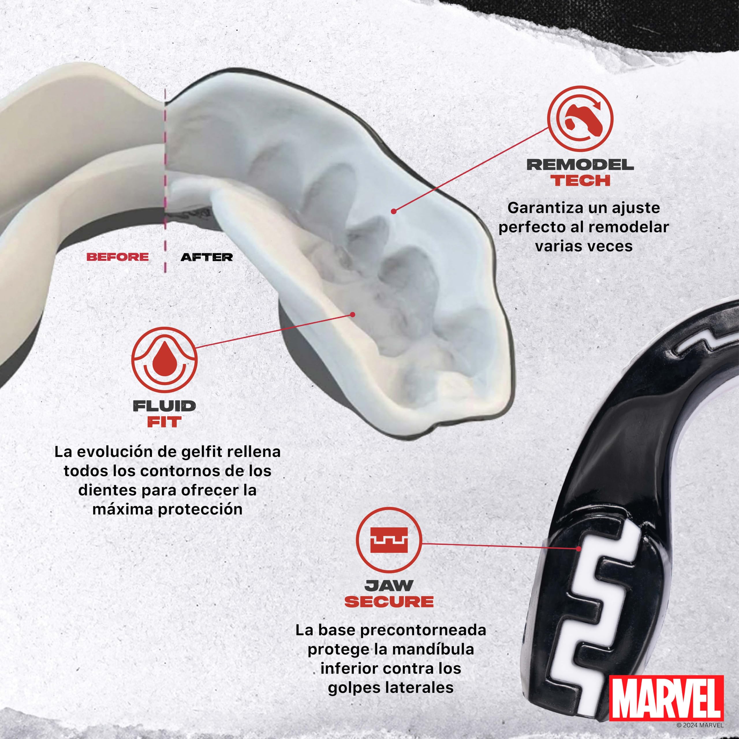 Marvel Venom Protector bucal adultos y niños para todos los deportes de contacto, incluidos rugby, MMA, artes marciales de kickboxing, judo, hockey y boxeo