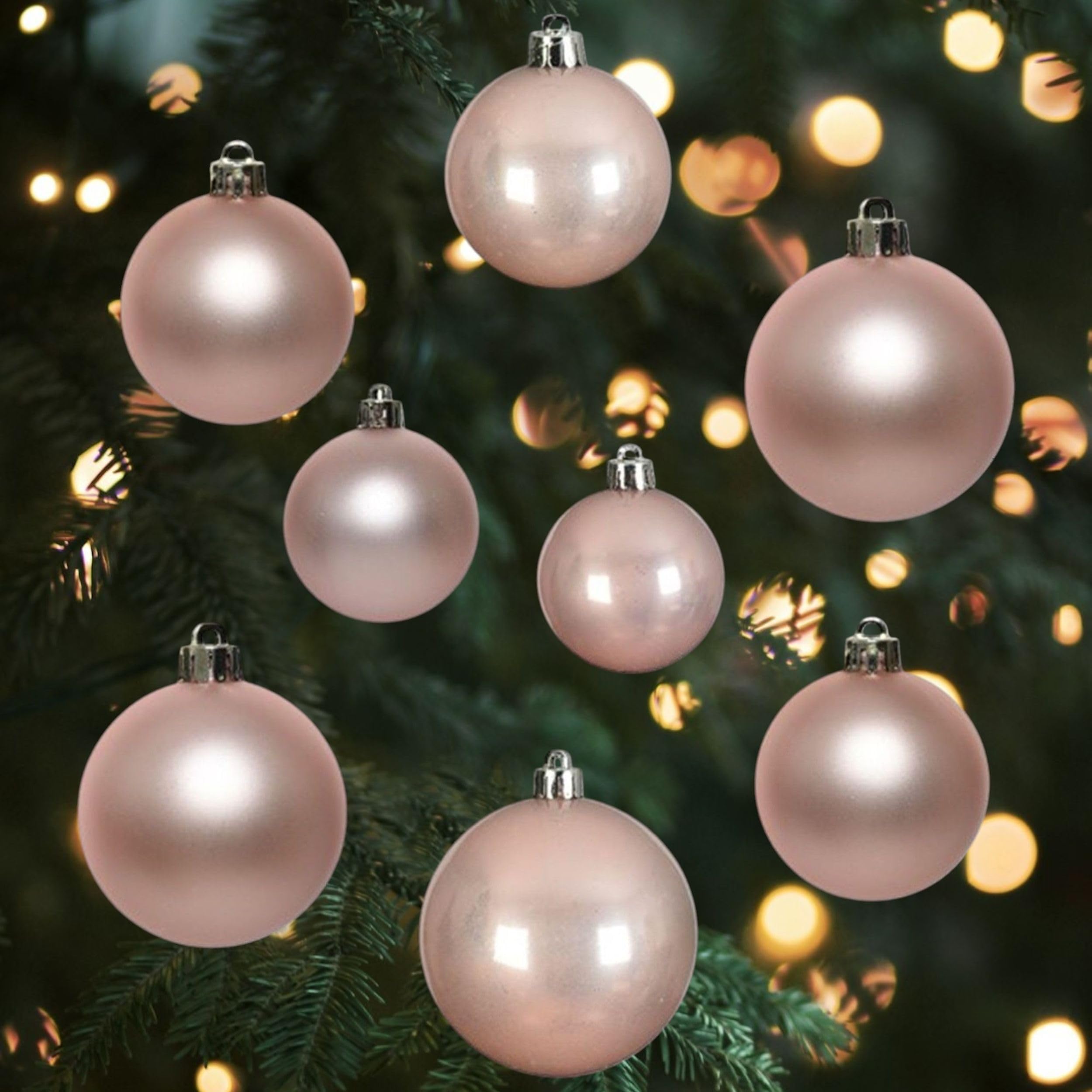 Shop4allsorts Blush Pink 30 Christmas Baubles - Round Bauble Decorations - Christmas Tree Hanging Ornament - 4Cm 40Mm 5Cm 50Cmm 6Cm 60Mm Baubles - Matt & Gloss Finish - Tree Wreath Garland Decorations.