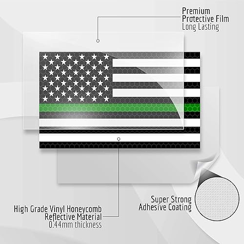 Miniatura 4 de 3 calcomanías reflectantes de línea verde delgada de la bandera estadounidense, 5 x 3 pulgadas, adhesivo de línea verde militar del ejército