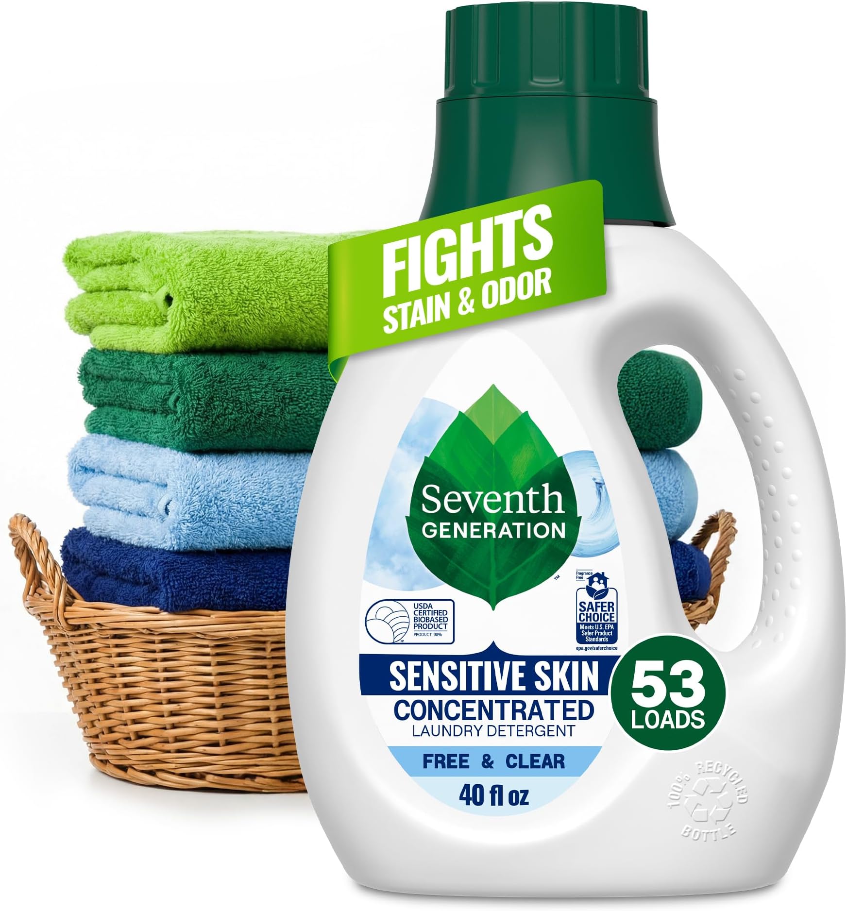 Concentrated Laundry Detergent, Free & Clear, 40 oz (53 Loads)