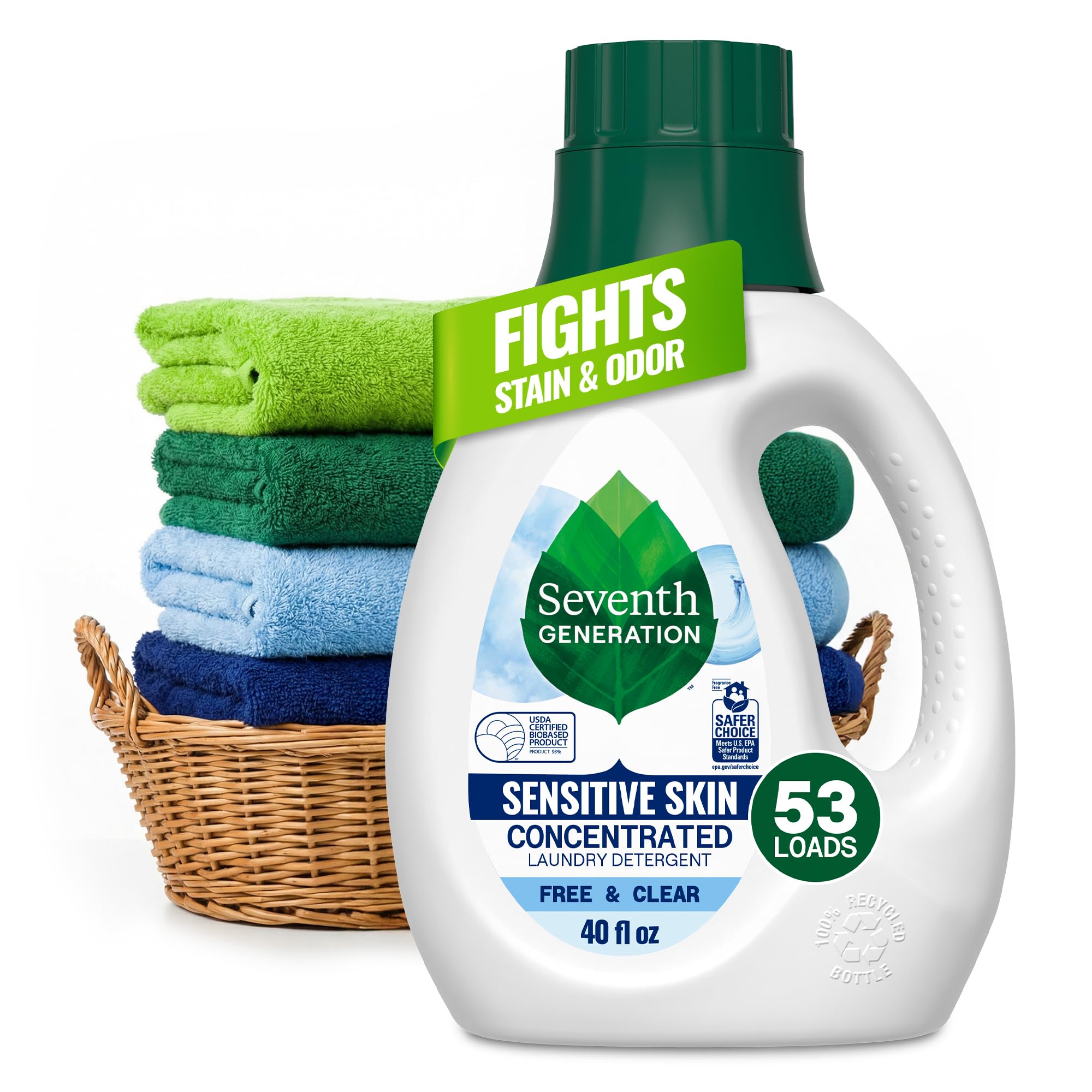 Concentrated Laundry Detergent Liquid Free & Clear Fragrance Free 40 oz
