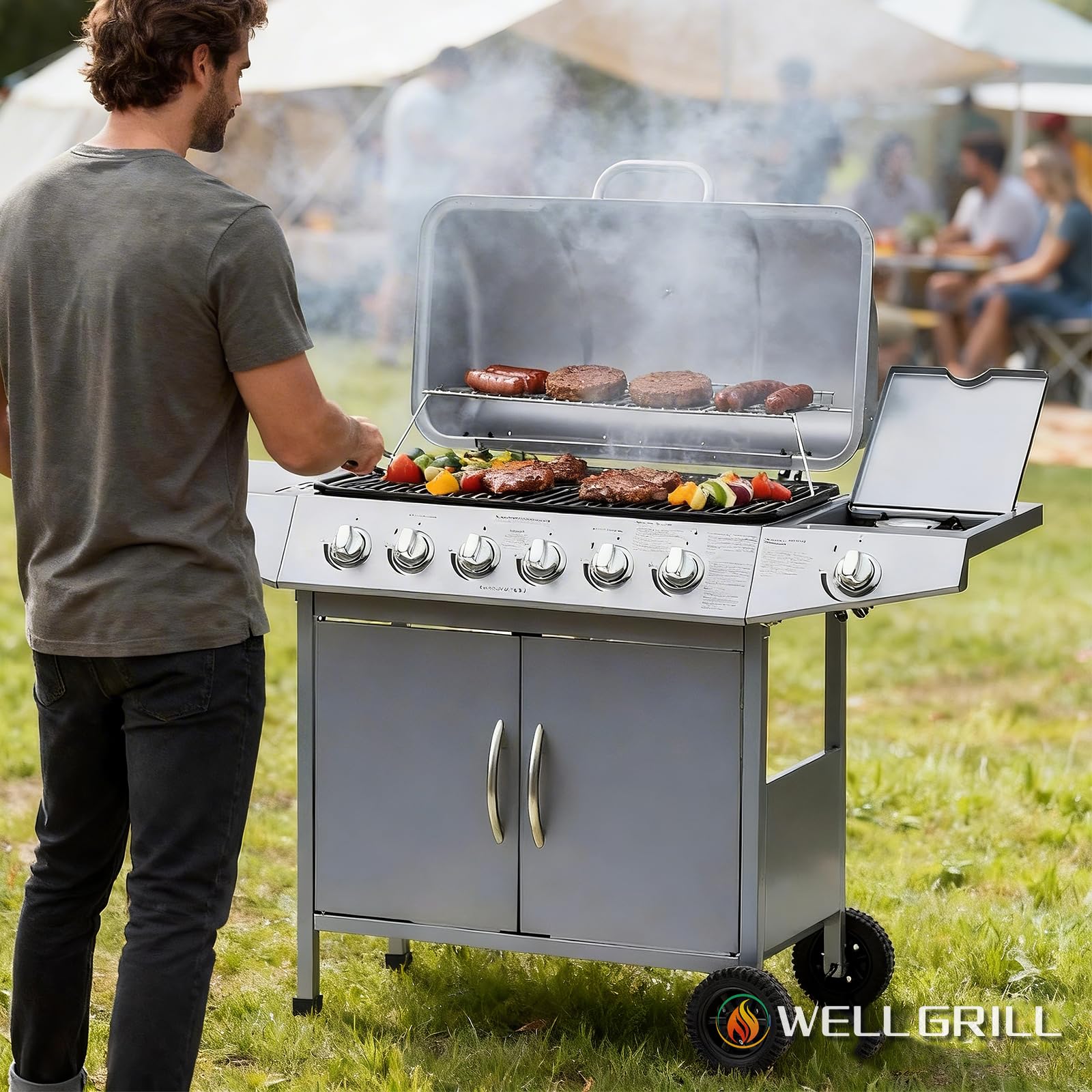 WELL GRILL BBQ Ersatzteile für EL Fuego Dayton 6/6+1 Brenner Gasgrills | Edelstahl Brennerabdeckung, Brenner Rohr, 69cm Grillrost, Warmhalterost, für EL Fuego Grill Zubehör, Gartenparty im Freien,