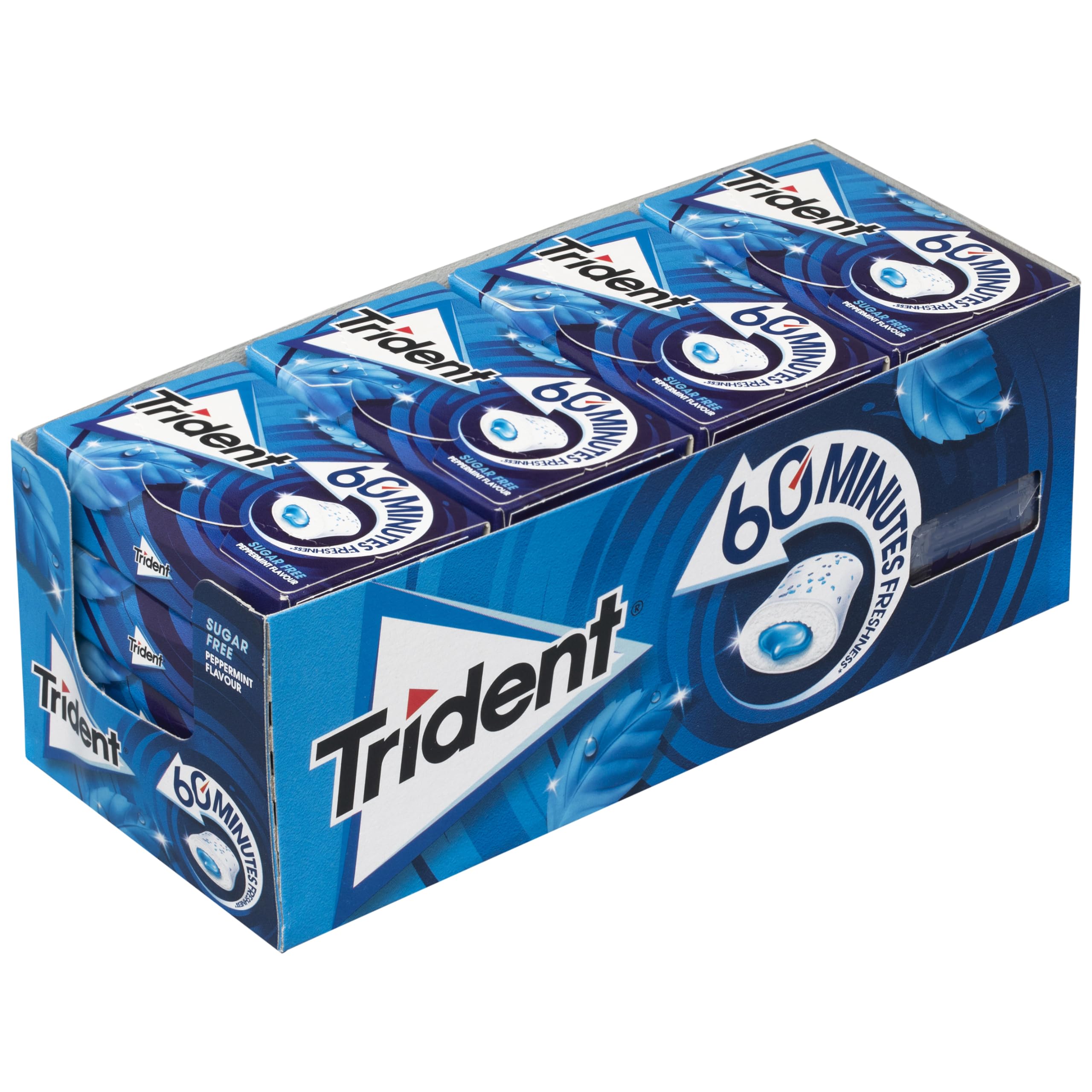 Trident 60 Minutos Menta - Chicles sin Azúcar con Sabor a Menta - Paquete de 16 Envases 22 g