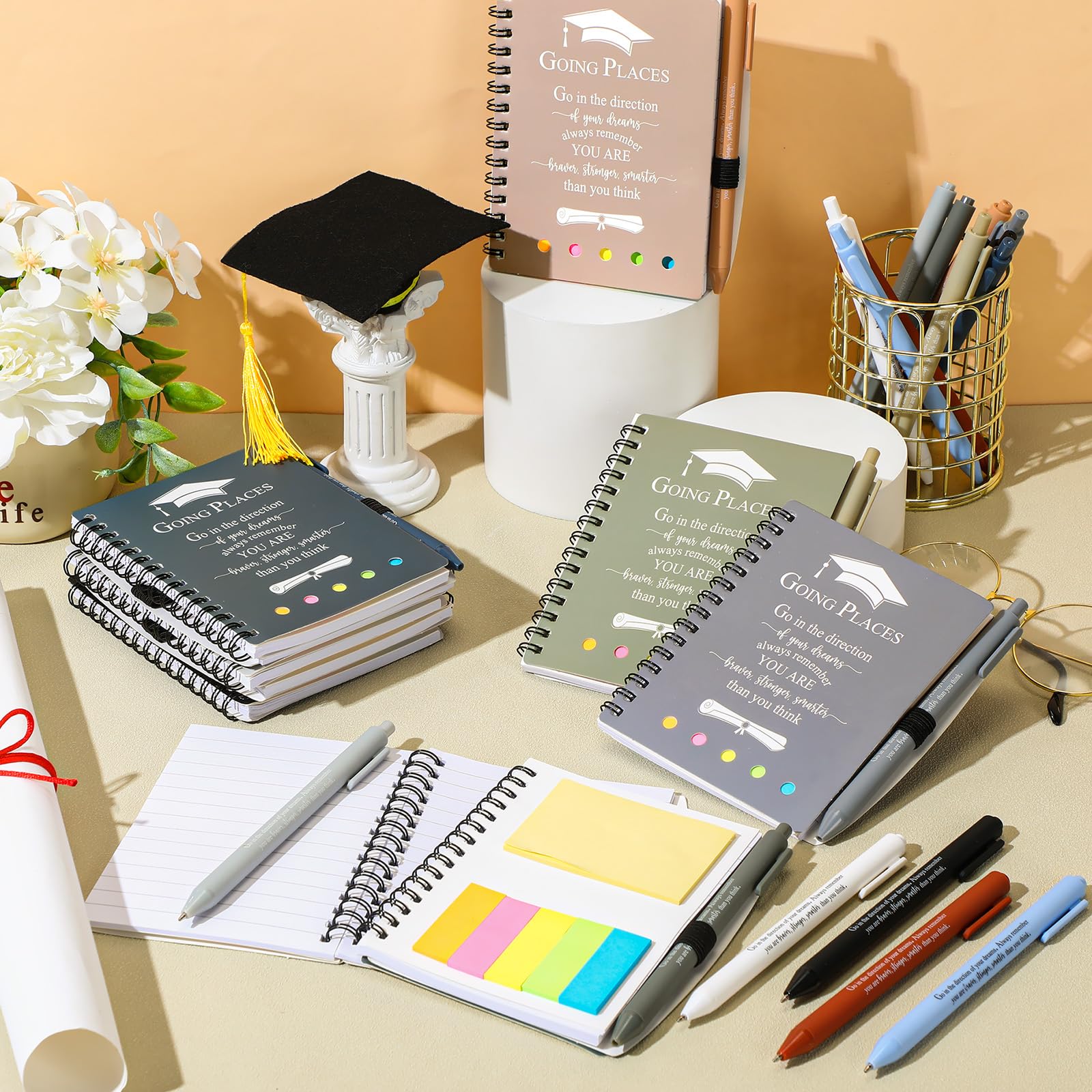 20 juegos de regalos de graduación a granel para clase de 2026, cuadernos inspiradores en espiral de papel kraft con nota adhesiva, bolígrafo motivacional, regalos de graduación para