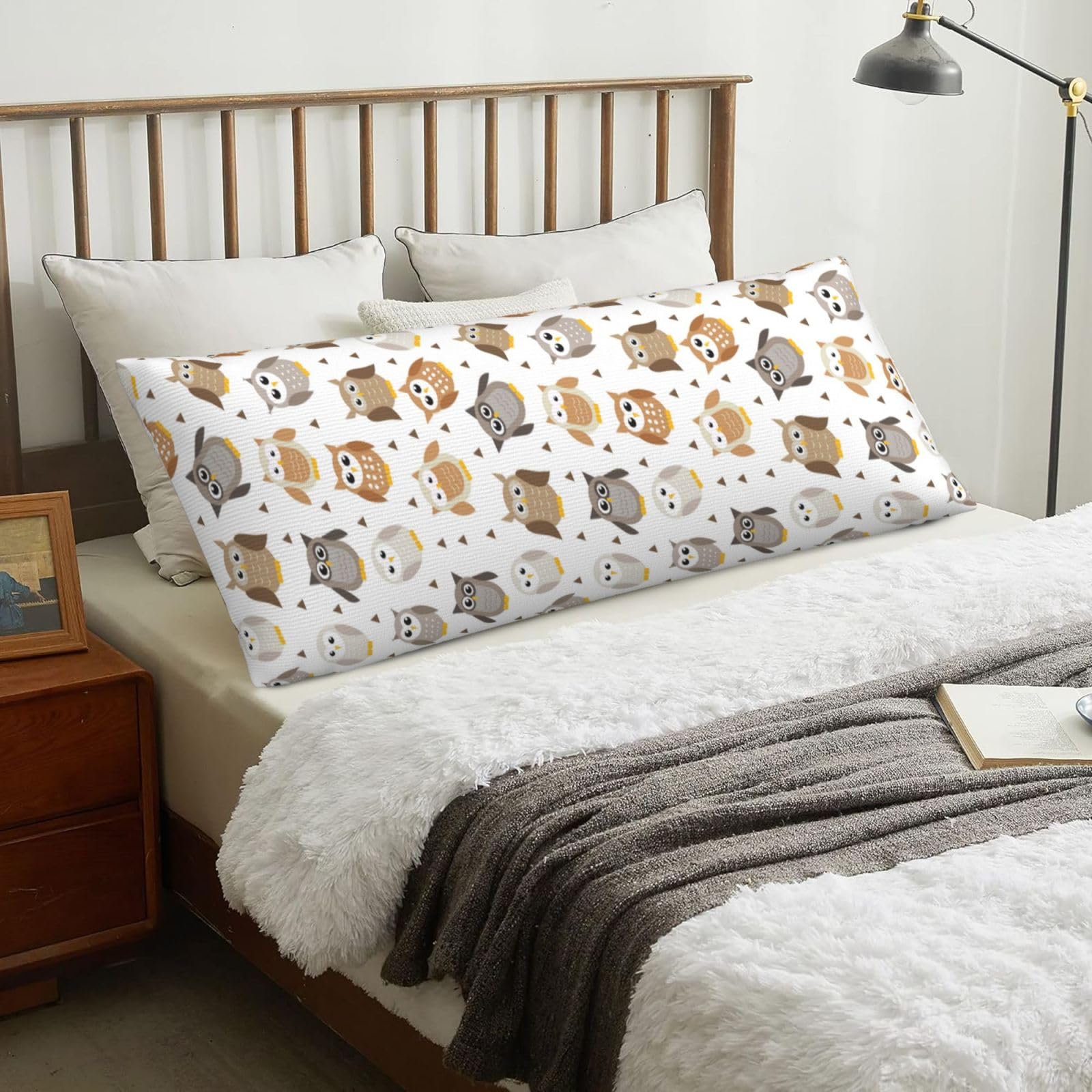 Cute Cartoon Owls, Body Pillow Cover with Zipper,Long Body Pillowcase 20 x 60 in
