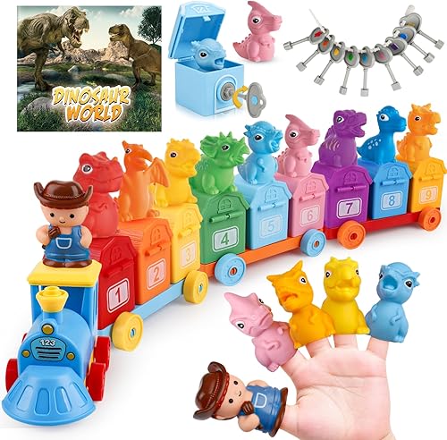 Juguetes de aprendizaje Montessori para niños de 2 a 4 años, conteo educativo a juego y clasificación de tren de dinosaurios con llaves para
