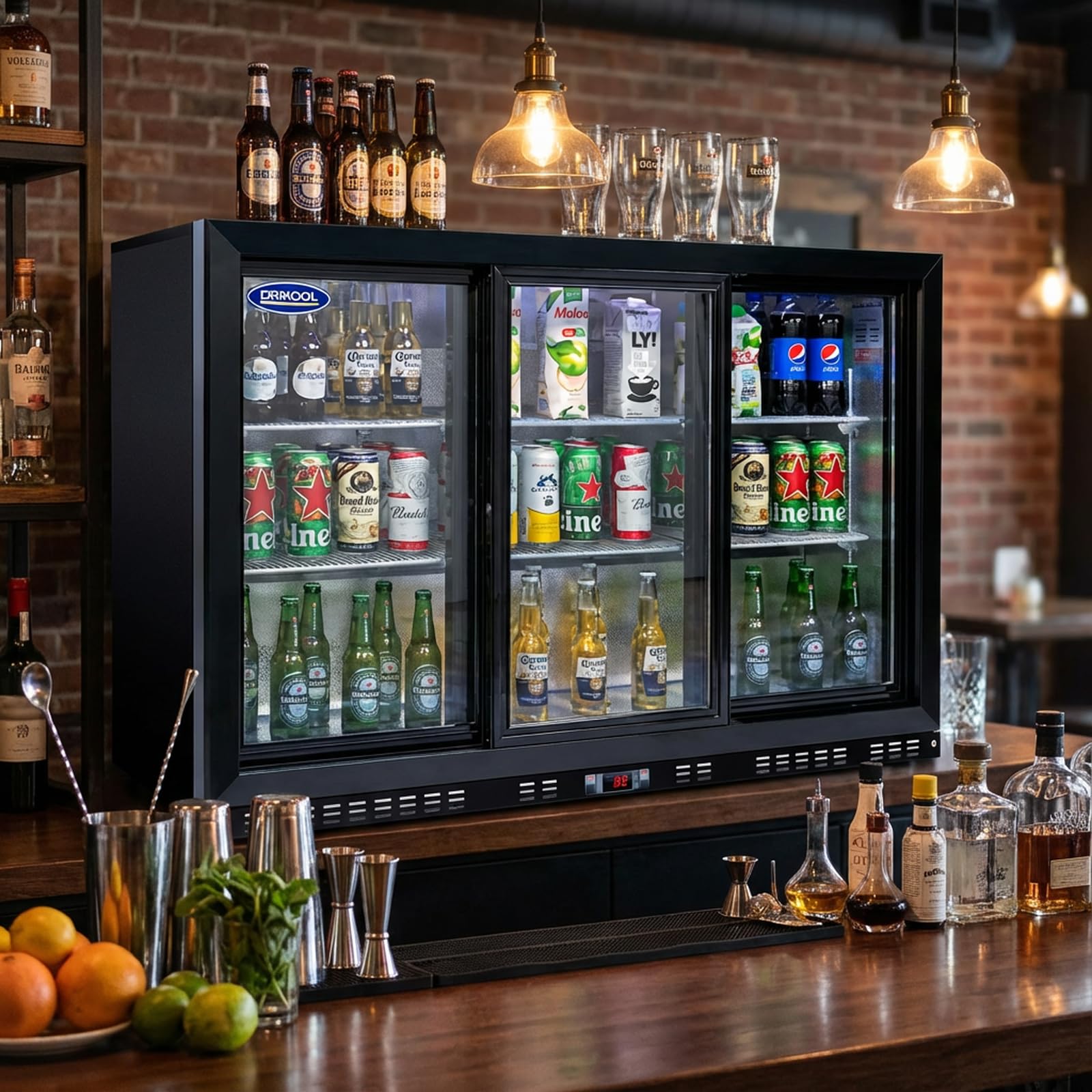 Lispin Back Bar Cooler - 480 Can Capacity Beverage Refrigerators, 3 Sliding Glass Doors, LED Lighting, Adjustable Shelves, Safety Door Lock, Perfect For Bars, Restaurants & Home on Fridge.com - View 1
