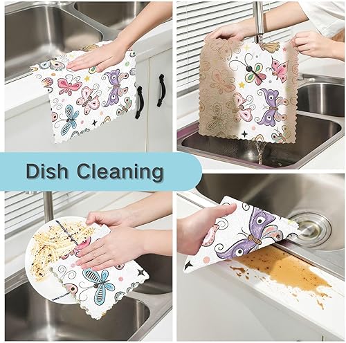 Miniatura 2 de Toalla de microfibra con estampado suave de mariposas de dibujos animados para cocina, absorbente, paquete de 6 trapos para mesa de restaurante