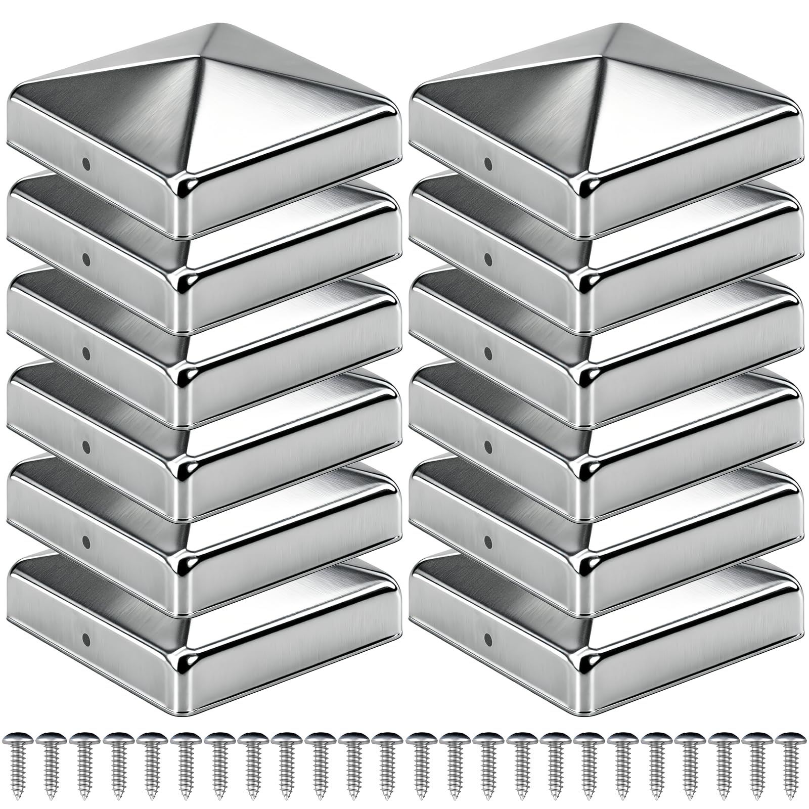 Scettar Tappo per pali 9 x 9 cm, 12 pezzi con 24 viti, in metallo zincato a forma di piramide, tappi per pali di legno, tappi di protezione resistente alle intemperie