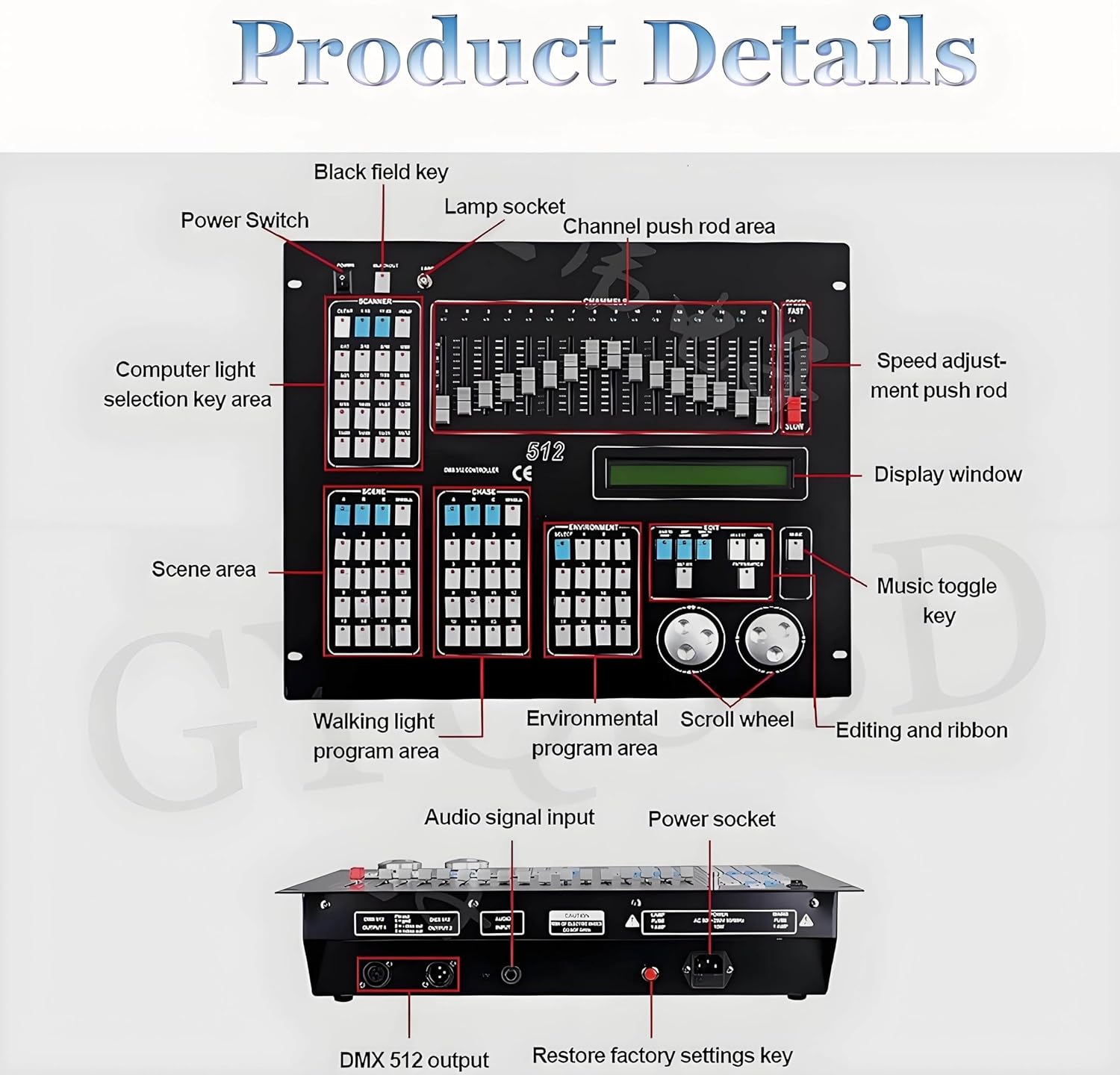 DMX Controller, DMX512 Console, 16 Channels DJ Light Controller, Stage Lighting Console Controller Panel, Lighting Mixing Board Console for Editing Program of Stage Lighting Runing
