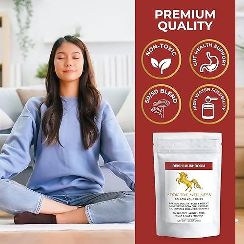 Miniatura 5 de Addictive Wellness Polvo de extracto de hongos Reishi + esporas (mezcla 5050) Ganoderma silvestre puro y potente cultivado en madera (3.53 onzas)