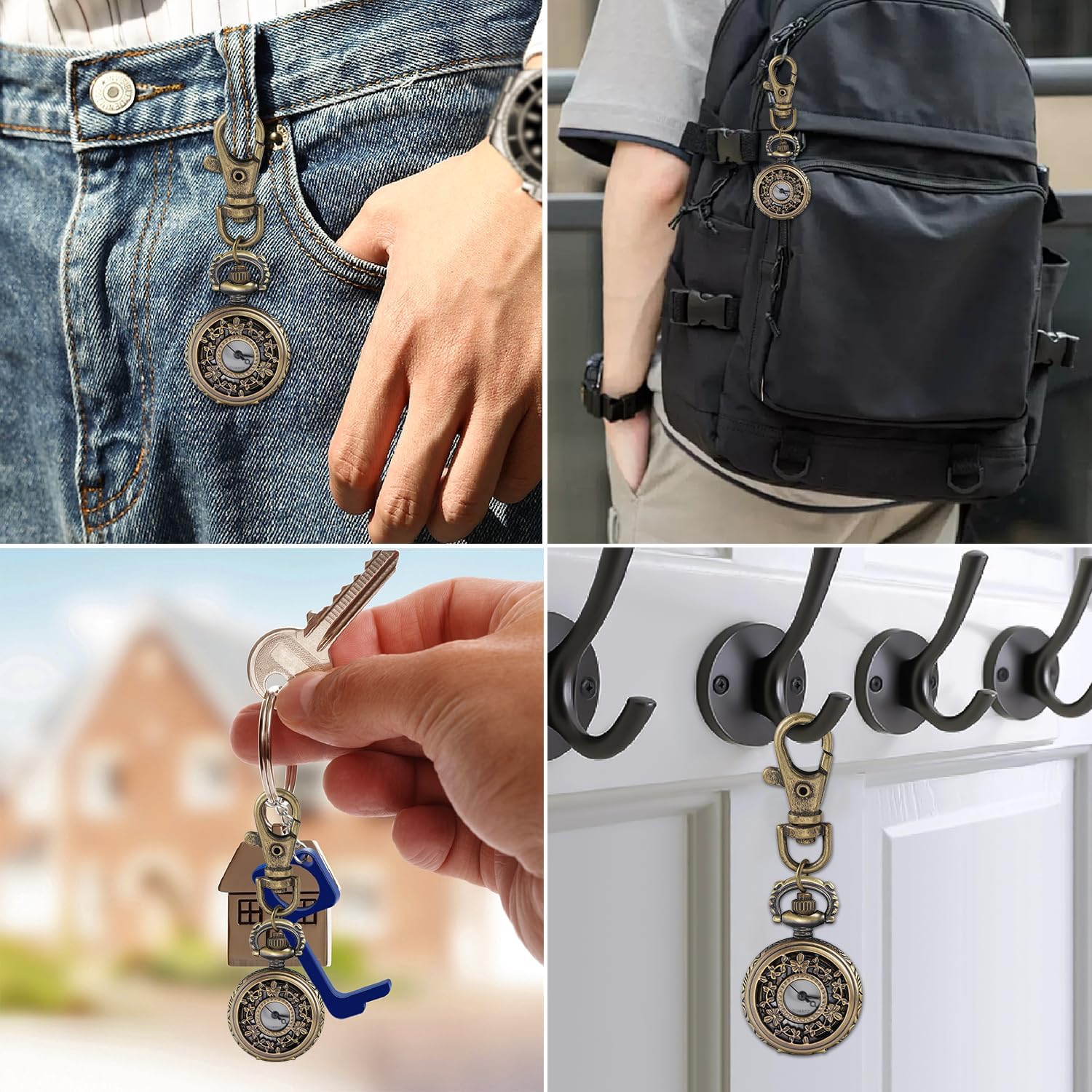 Tiong Vintage Bronze Unisex Mini Quartz Pocket Watch - Small Size with Keychain & Necklace Chain, Retro Neutral Watch Accessories Gift