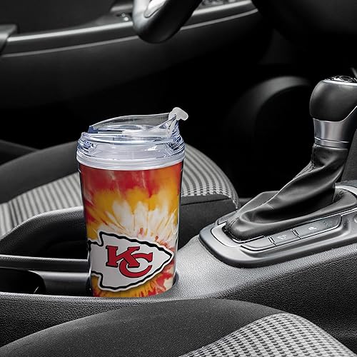 Miniatura 339 de Rico Industries NFL - Vaso de purpurina acrílica de 24 onzas con tapa con bisagras, vaso de doble pared con licencia oficial y popote Tie Dye