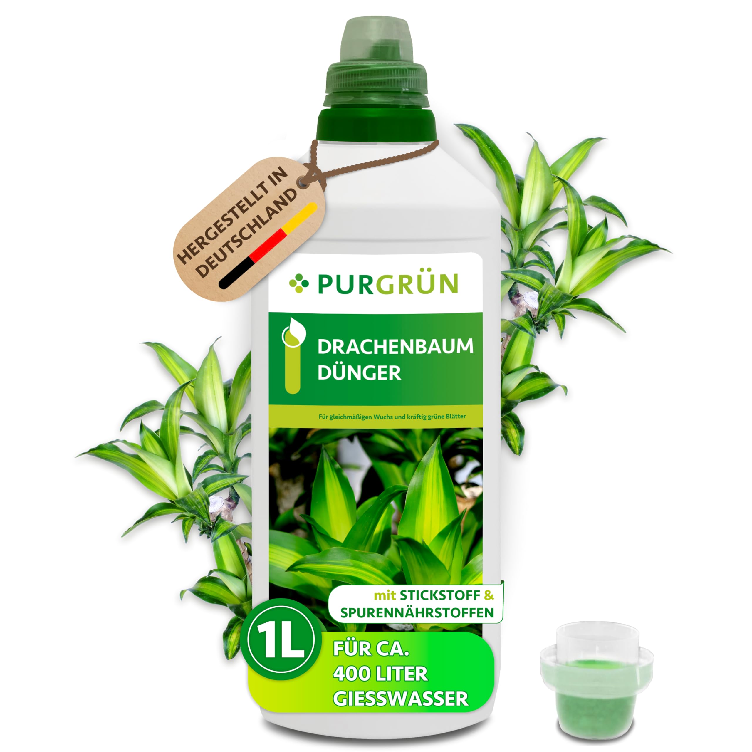Drachenbaum-Dünger 1 Liter – Schnell wirksame mineralische Rezeptur – Premium-Flüssigdünger mit Spurennährstoffen – NPK 10+4+6 – Stärkt die Widerstandskraft – Für leuchtend grüne Blätter