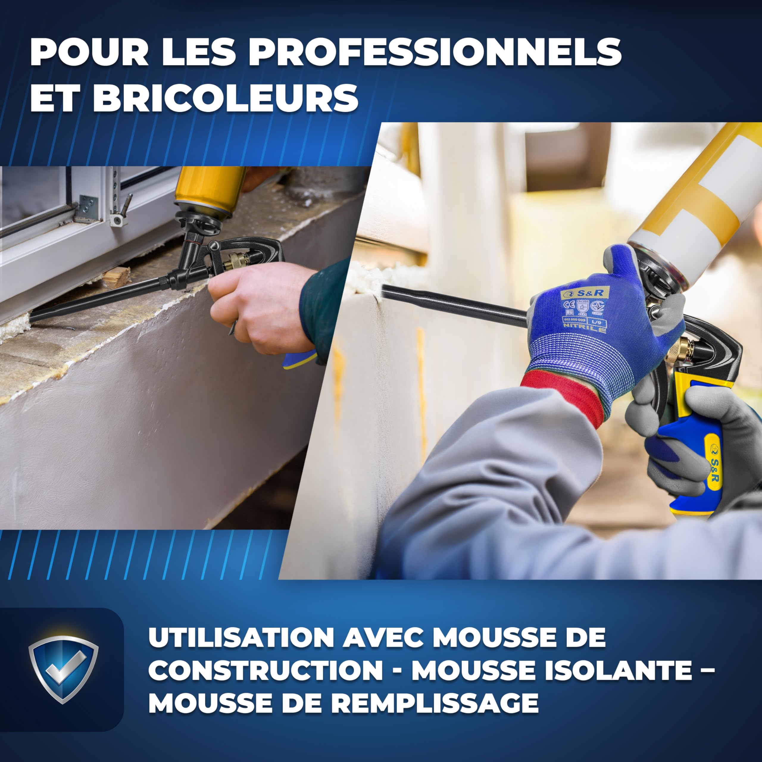 S&R Pistolet à Mousse Expansive Polyuréthane Pistolet à Calfeutrer Professionnel avec sortie mousse réglable et précise. Pistolet en Teflon pour Cartouche et Canettes de Mousse