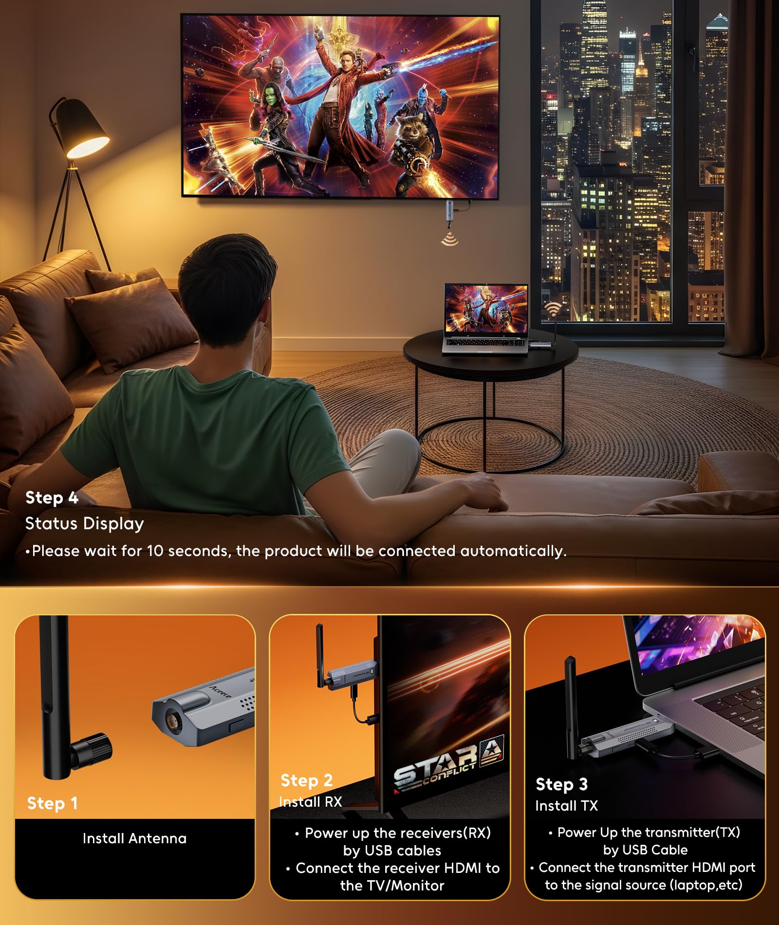 Bezprzewodowy nadajnik i odbiorniki HDMI