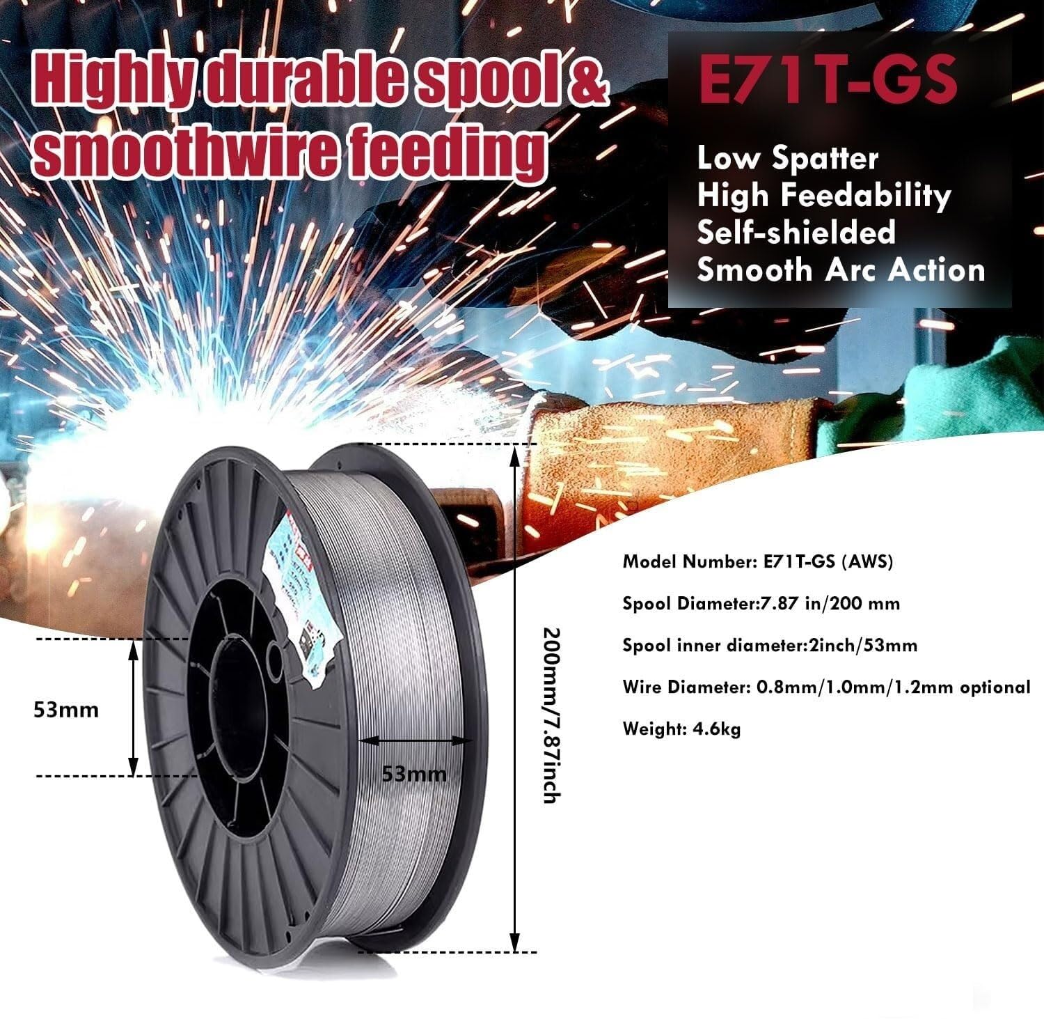Filo for saldatura in acciaio inossidabile, filo Mig con nucleo senza gas da 0,047/0,035/0,030" (1,2/1,0/0,8 mm), E71T-GS, perfetto for la di progetti in zincato, e dolce(0.8mm 4.6kg)