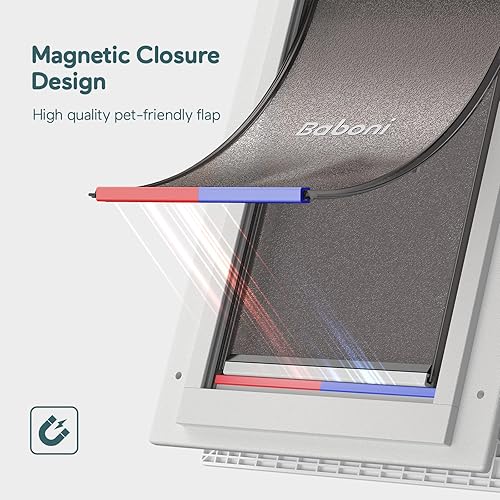 Miniatura 7 de Baboni Puerta para mascotas con 3 solapas para puertas interiores y exteriores, marco de plástico duradero y túnel telescópico, cerradura de