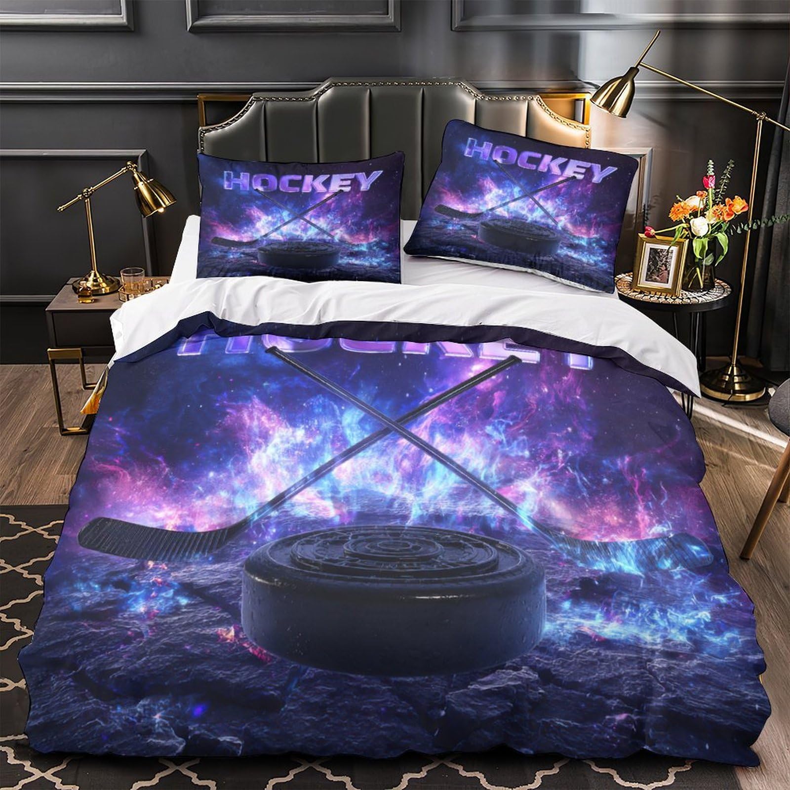 Housse de couette hockey 140x200 parure lit microfibre