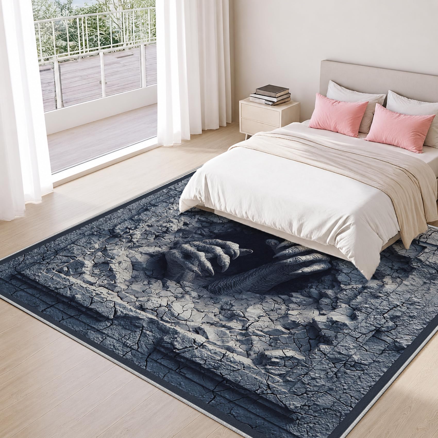 Tapis Salon Illusion d'optique 3D 150x210 Grand Tapis Gothique Gris