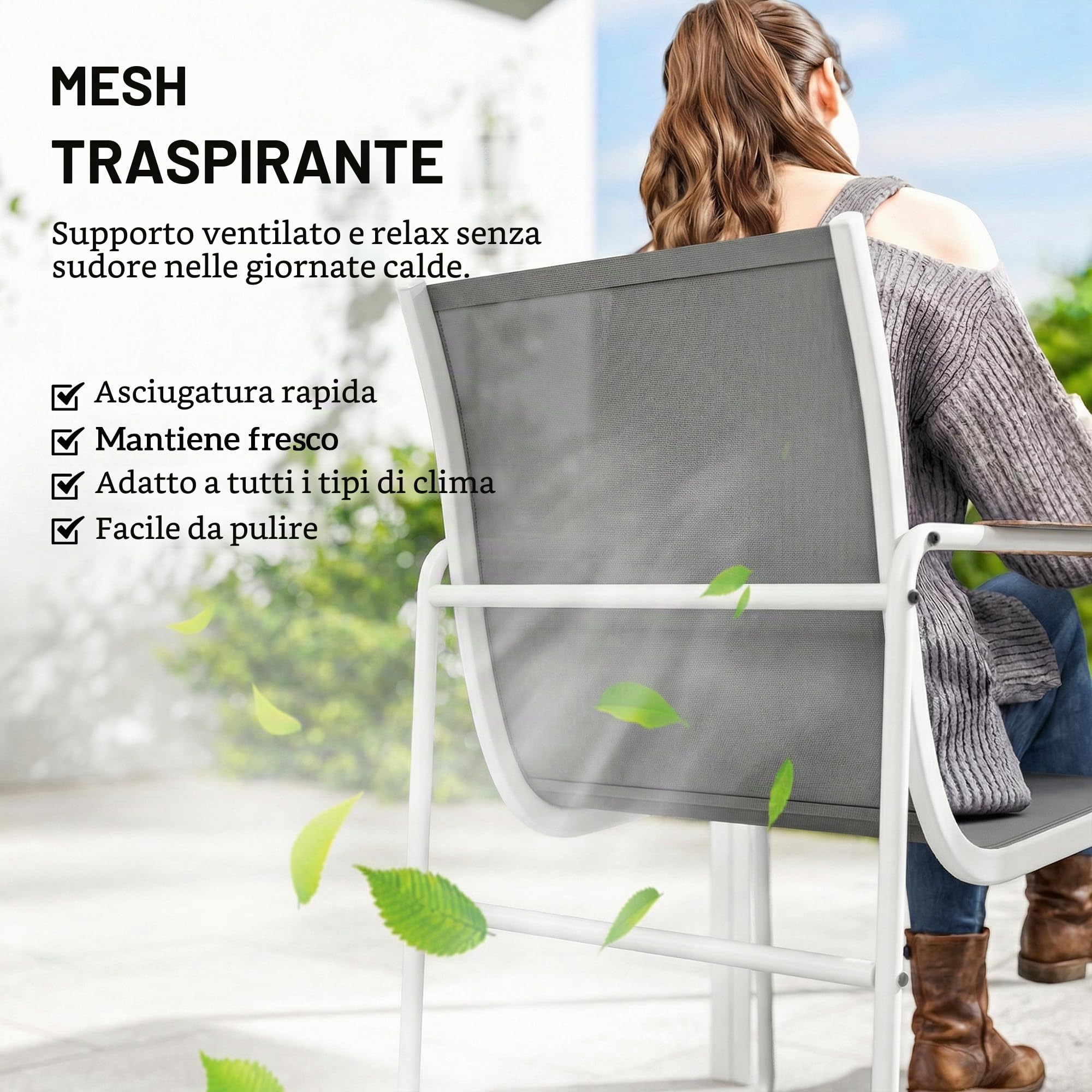 Outsunny Set da giardino composto da tavolo e sedie, 7 pezzi, mobili da giardino per esterni con tavolo in vetro temperato, 6 sedie decorative traspiranti, struttura in acciaio resistente alle