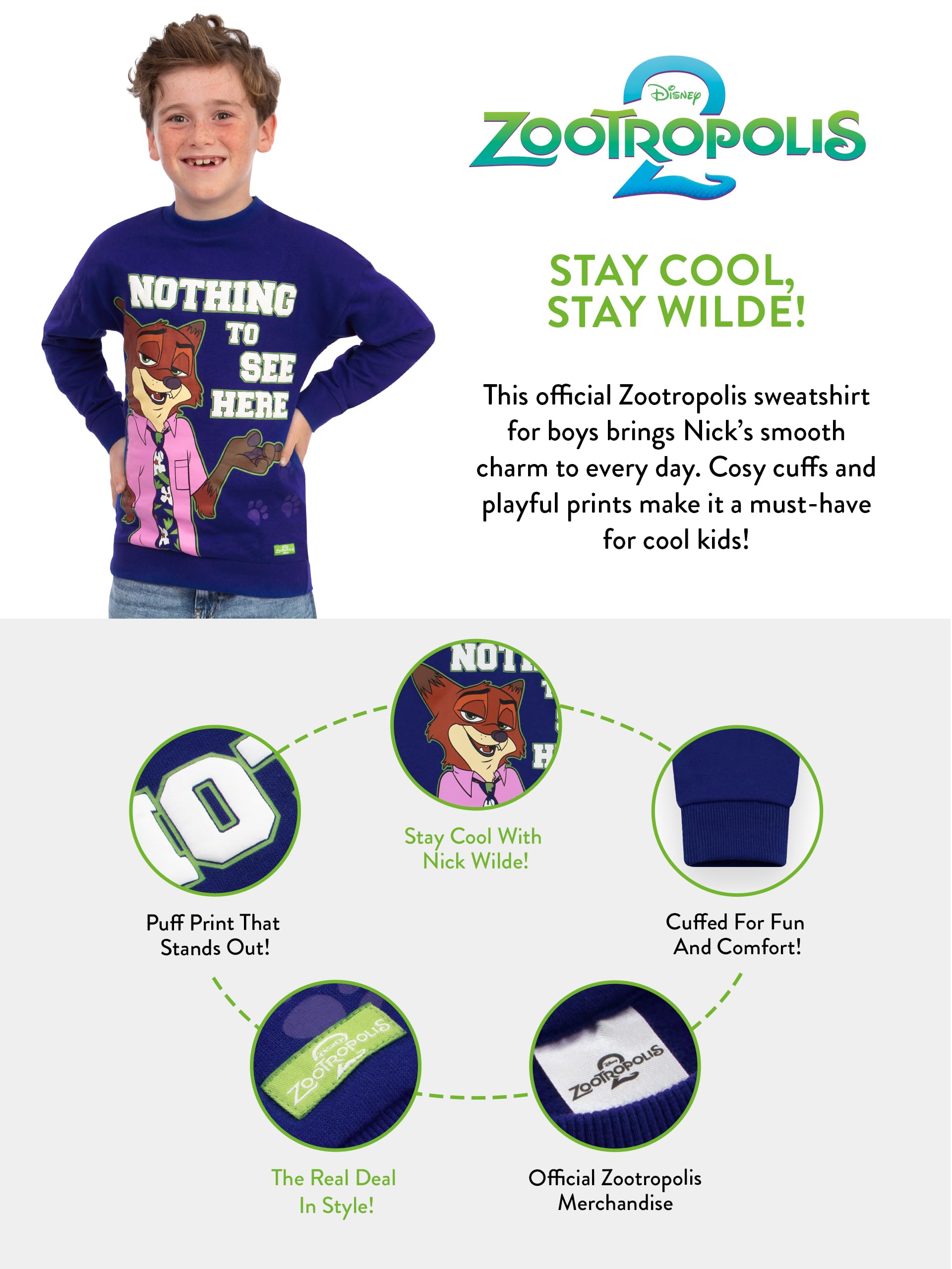 Disney Felpe Bambini, Felpe Zootropolis per Ragazzi, Pullover Nick Wilde per Bambini, Abbigliamento in Cotone per Ragazzi