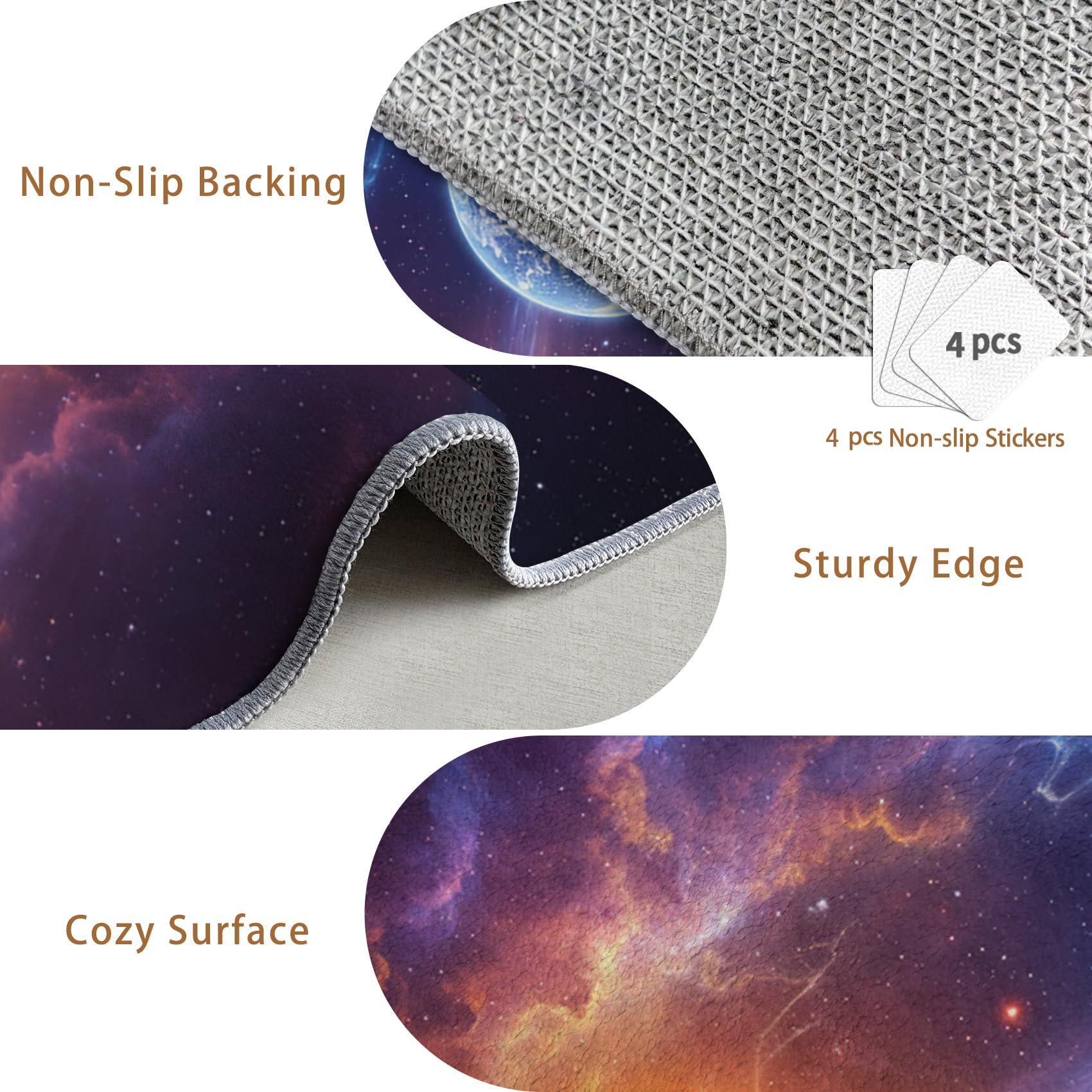 Sternenhimmel Teppich Rund 120cm Kurzflor - Waschbare Teppiche Wohnzimmer Kinder Planeten Galaxie Kosmos - Runder Teppich 120 Durchmesser Kinderzimmer - Schlafzimmer rutschfest Weich