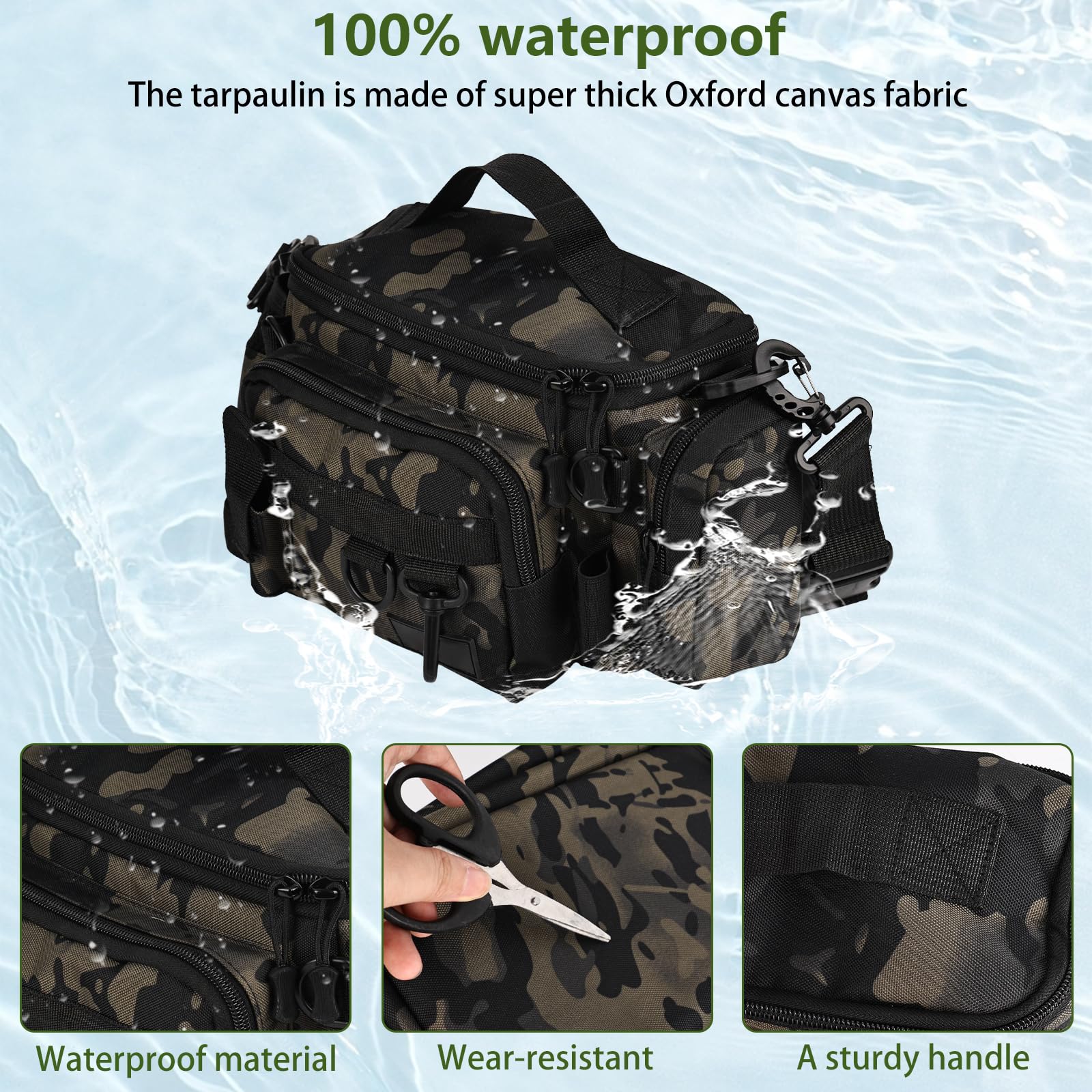 Angeltasche Angelausrüstungstasche Angelgerätetasche Angelkoffer Forellen Tasche Angeln mit gepolstertem Schultergurt und Tragegriffe Anglertasche für Angeln Wandern Jagd Camping Reisen Kommt