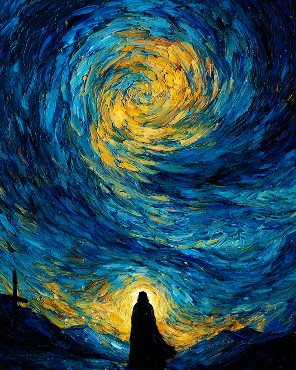 Liubaishi Blue, Yellow, Black Paint By Numbers For Adults, Lonely Shadow In The Starry Night, 40X50 Cm Acrylic Canvas Kit With Brushes And Paints