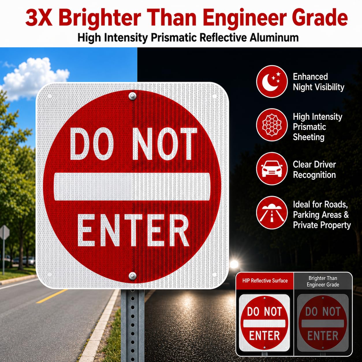 OLANZU Paquete de 2 letreros con texto en inglés "Do Not Entre", 24 x 24 – 60 mil, aluminio prismático de alta intensidad, reflectante de panal de abeja, metal libre de óxido, resistente a la