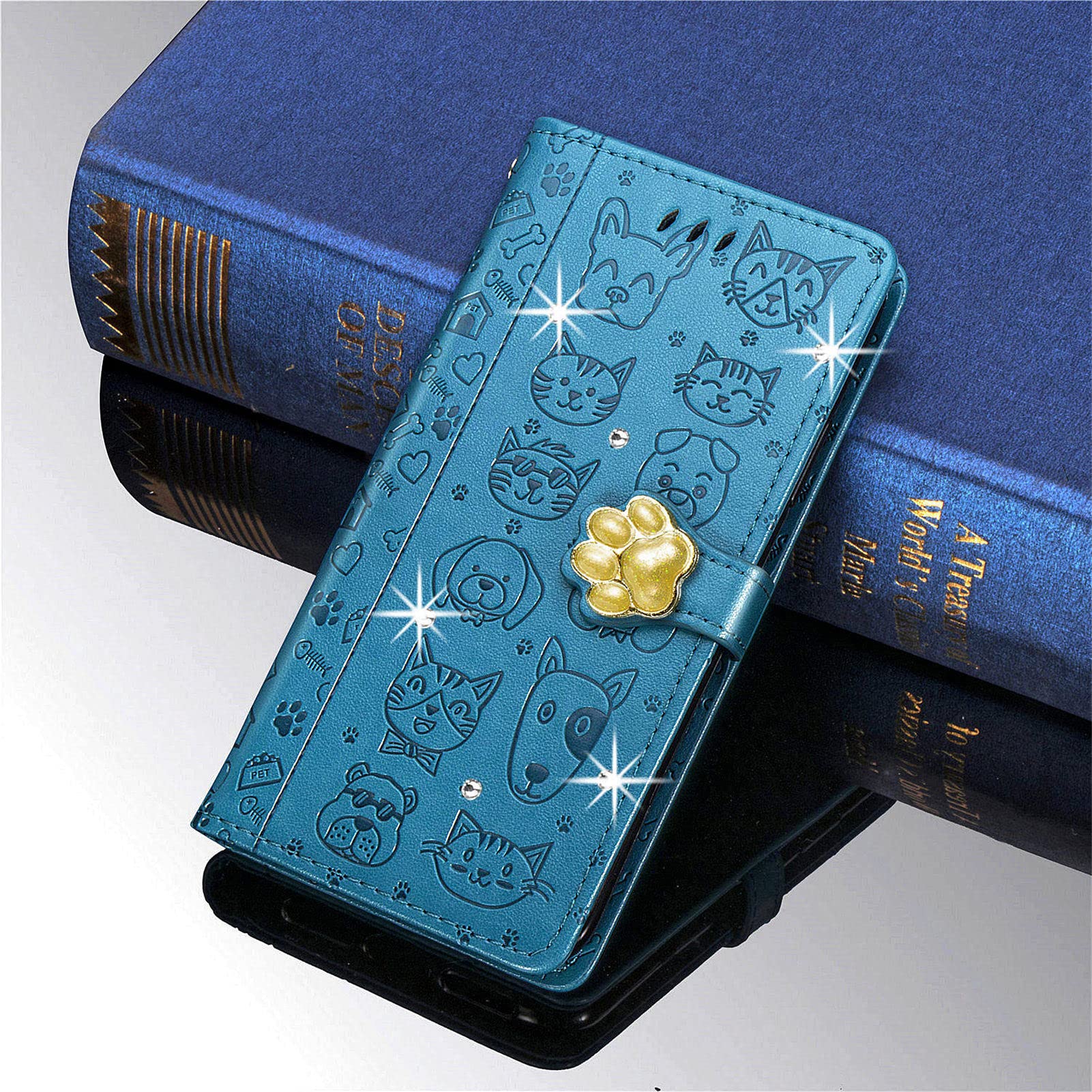 Custodia Portafoglio Con Diamanti Glitter Per Oppo Realme C61 – Bling Bling Blu, Cover In Pelle Con Slot Per Carte E Supporto