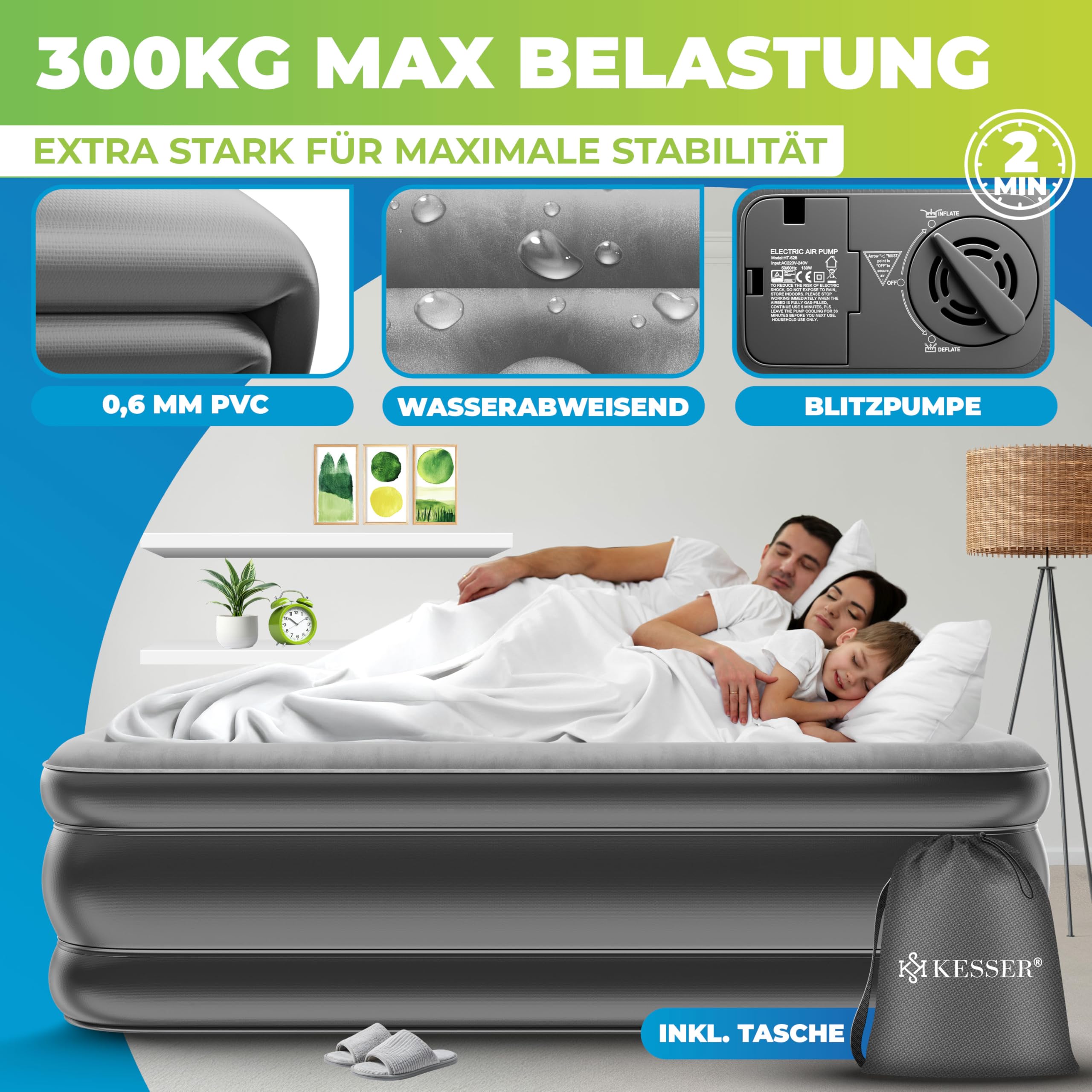 KESSER Aufblasbare Matratze Luftbett Selbstaufblasend 203x152,5x51cm mit eingebauter Pumpe für Camping