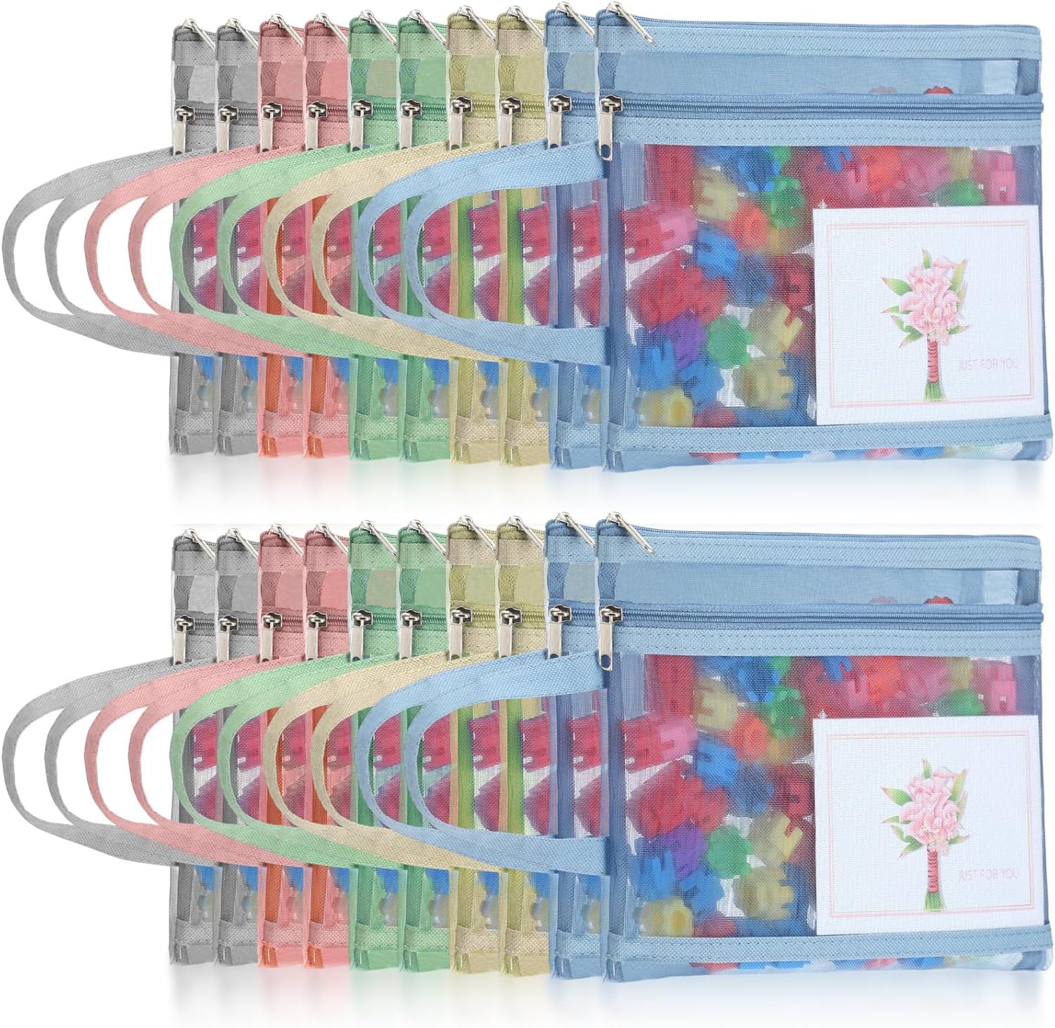 Marspark 20 Pack Mesh Zipper Pouch Bags, Nylon Puzzle Building Block Sets Storage & Organization A5 Plastic Clear Zipper Pouches with Handles for Travel Office Games, 5 Colors