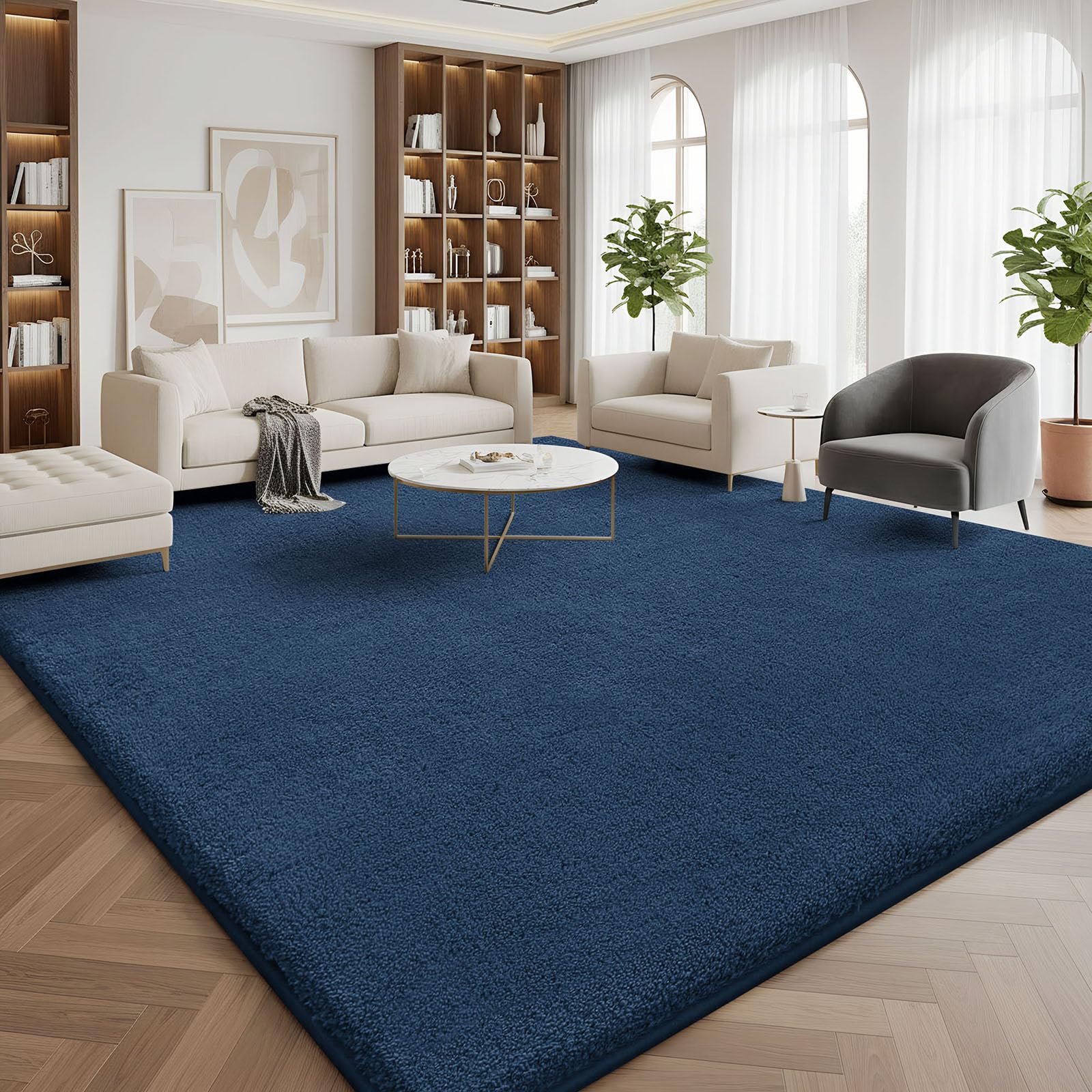 Homaxy Modern Large Rugs Living Room Non-Slip Carpet, 240x340 cm, Navy Blue