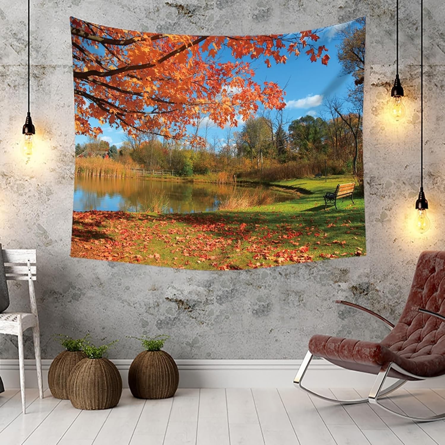 PUOJIEAT Gobelin ścienny jesienny krajobraz ścienny widok na jezioro 3D gobeliny dekoracje ścienne tkanina z mikrofibry do domu salon sypialnia 240x260 cm 1088-GT