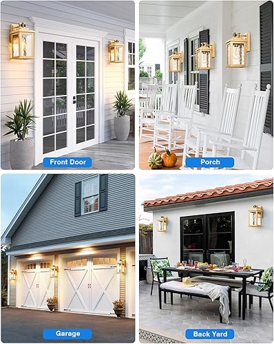 Miniatura 7 de VIANIS Luces de porche con sensor de movimiento, lámparas para exteriores, montaje en pared del atardecer al amanecer, luces exteriores doradas