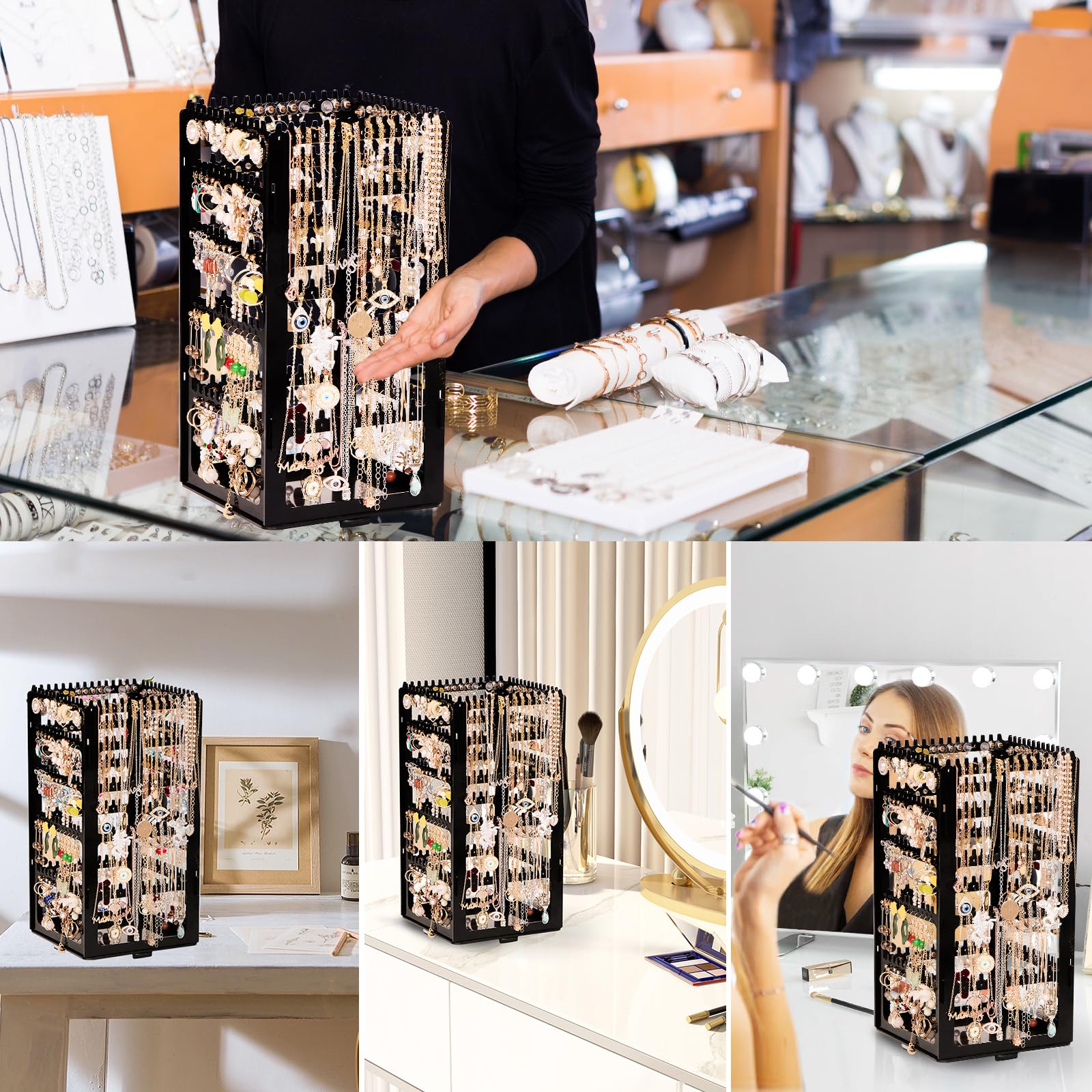 360 Rotating Earring Holder Organizer Stand,5 Tiers Acrylic Jewelry Organizers and Storage,Stud Earring Organizers and Storage,228 Holes and 232 Grooves for Earrings Necklaces chain bracelet