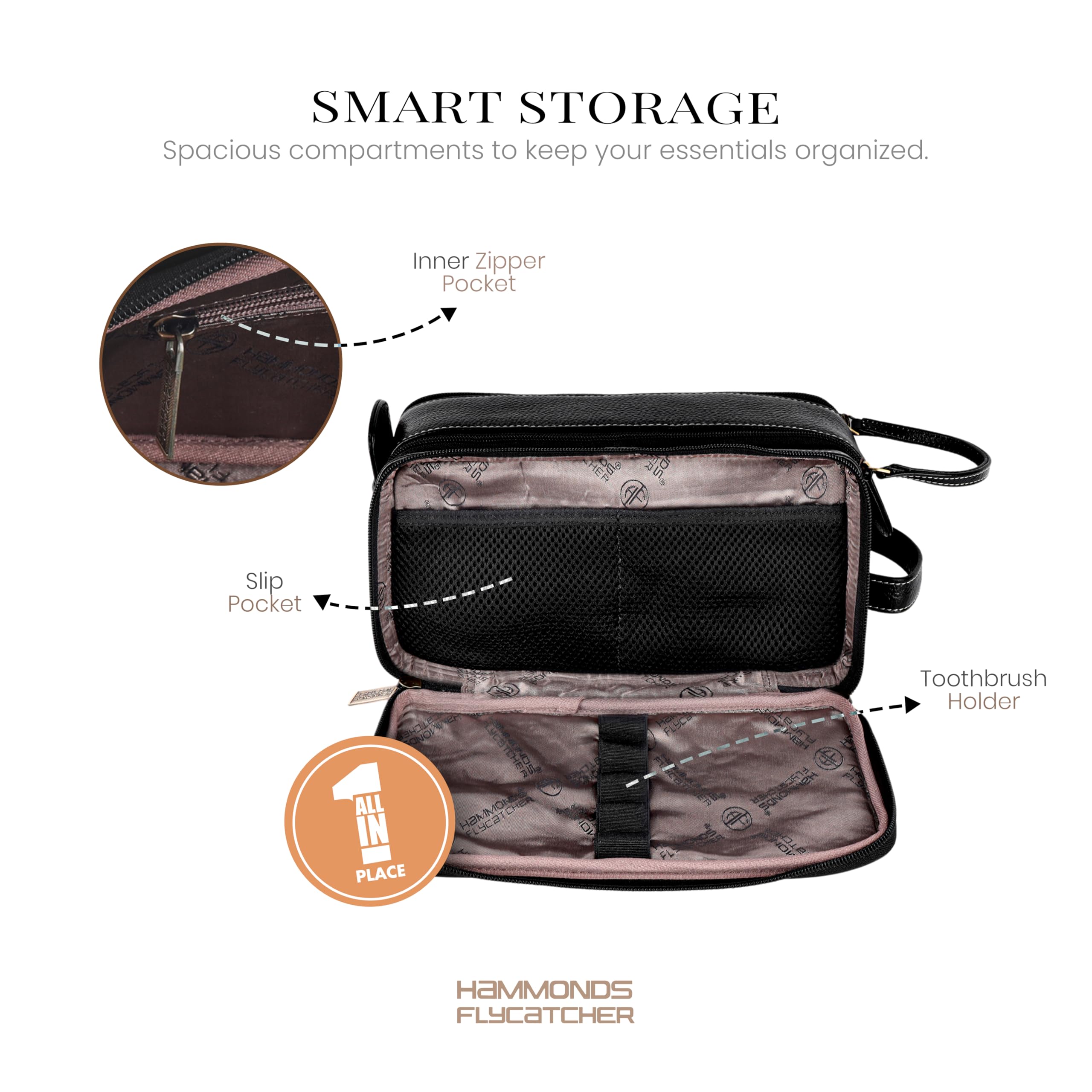 Hammonds Flycatcher Rasiertasche aus echtem Leder für Herren, Leder, Kulturbeutel, Reise-Kulturbeutel, Hygiene- und Pflege-Set, Organizer, tierversuchsfreies Leder und handgenähter Kosmetikkoffer.