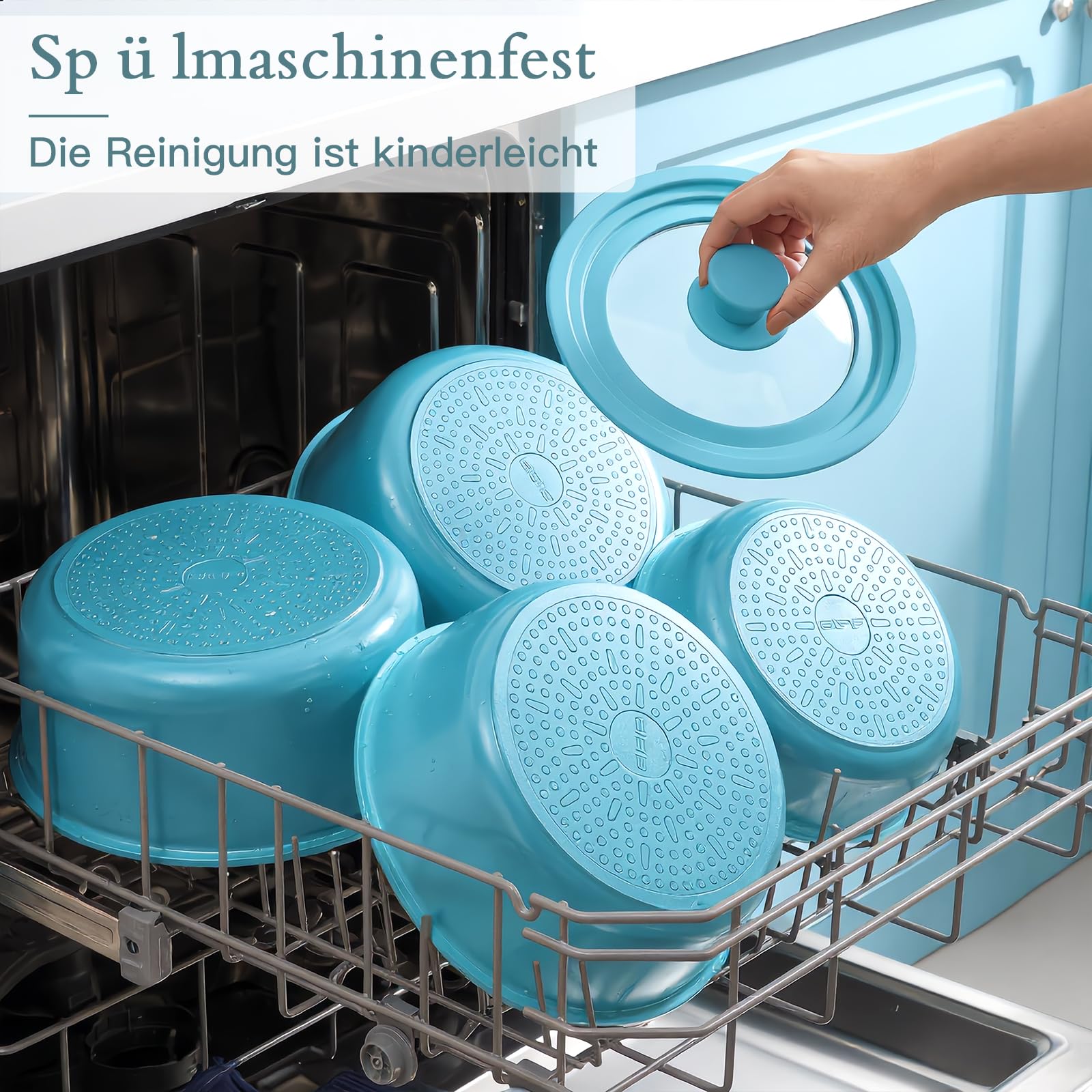 GiPP 21-Teiliges plus Pfannen Set Topfset mit Abnehmbarer Griff, Pfanne Set mit Antihaft Beschichtet, Stapelbar Kochtopf Set, Mobiles Kochgeschirr für Alle Herdarten Ofenfest (Blauverlauf)