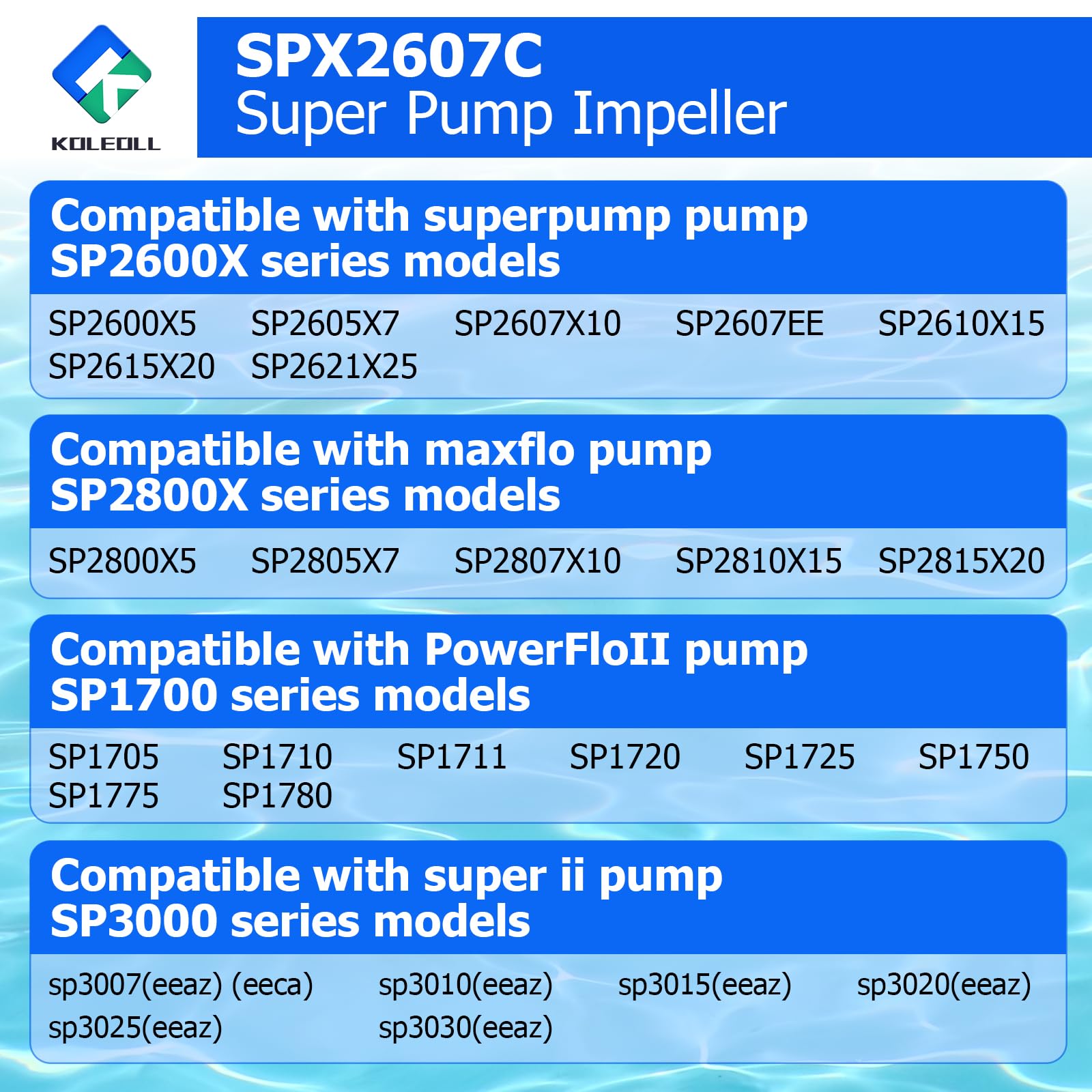 SPX2607C Super Pump Impulsor Super II Max Flo 1 HP se adapta a Hayward