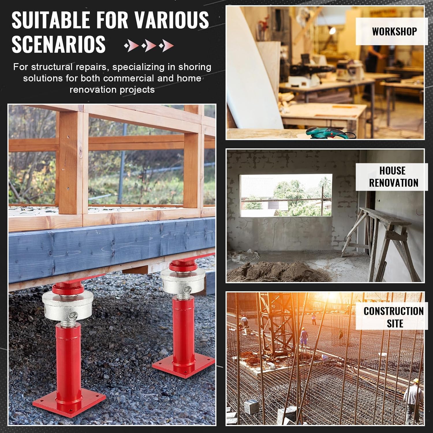 Adjustable Screw Jack Post for House Leveling, Manufacturing House Jacks with Wrench Screw Steel Shores, Range of Adjustment(9.5''-15'',Red,4 Pcs)