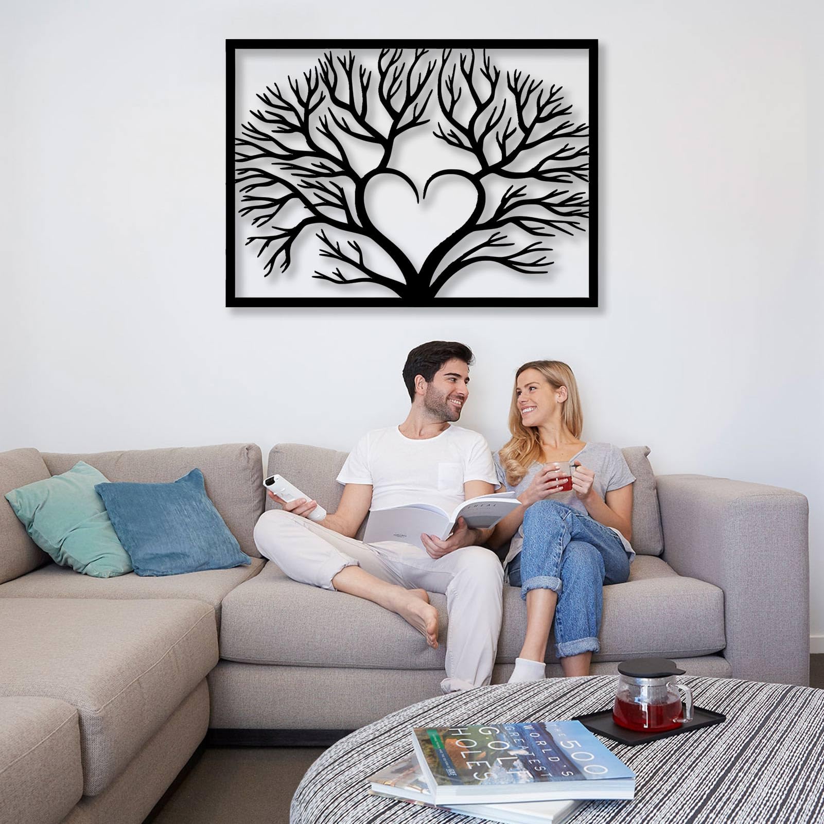 Metall-Wandkunst silberner AST Lebensbaum ästhetische Schlafzimmer-AST-Dekoration Moderne Skulptur für Wohnzimmer Schlafzimmer Flur und Treppenhaus Natur-Wohndeko
